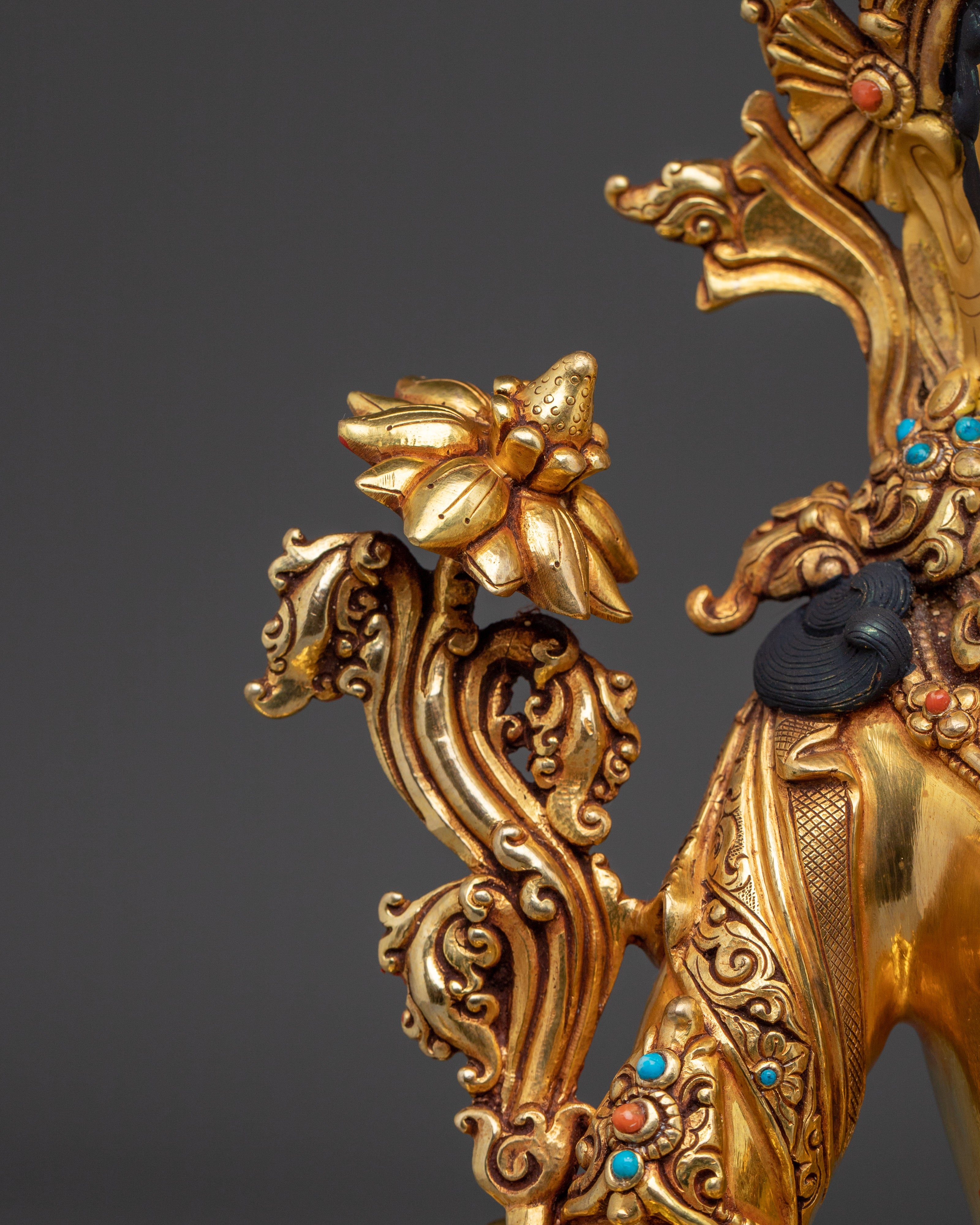 Elegant 24K gold-gilded Green Tara statue | Copper Sculpture of the Divine Feminine