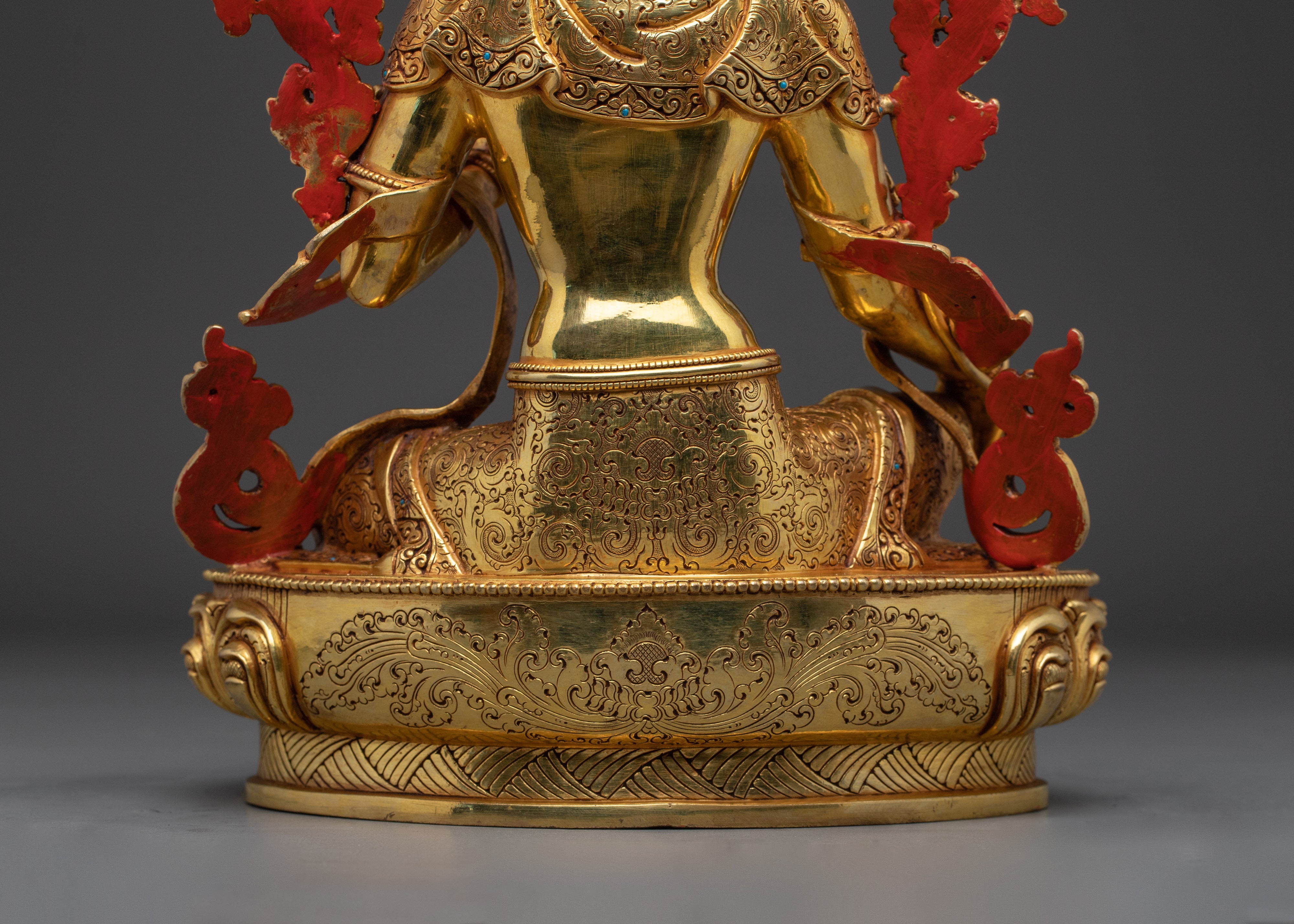 Elegant 24K gold-gilded Green Tara statue | Copper Sculpture of the Divine Feminine