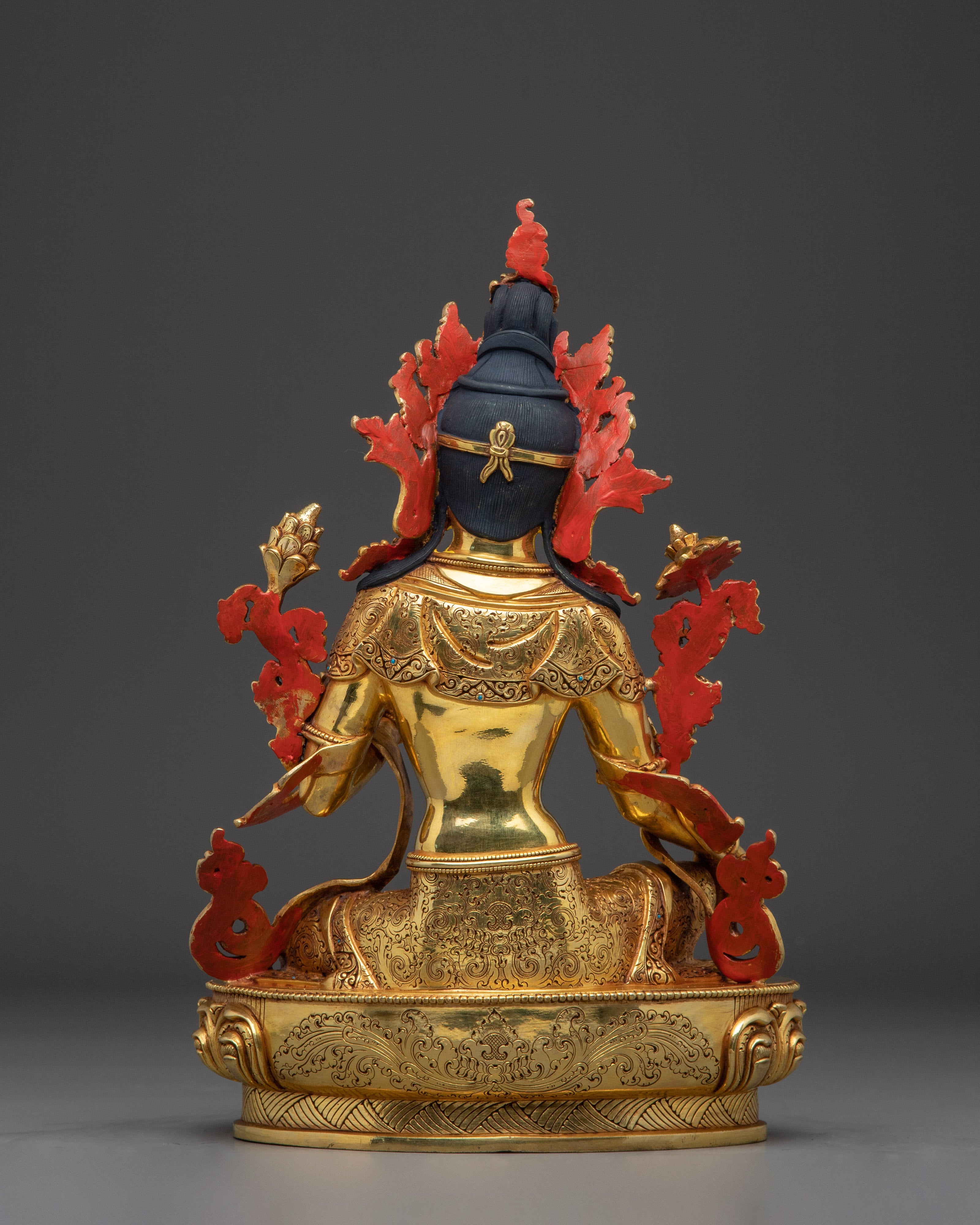 Elegant 24K gold-gilded Green Tara statue | Copper Sculpture of the Divine Feminine