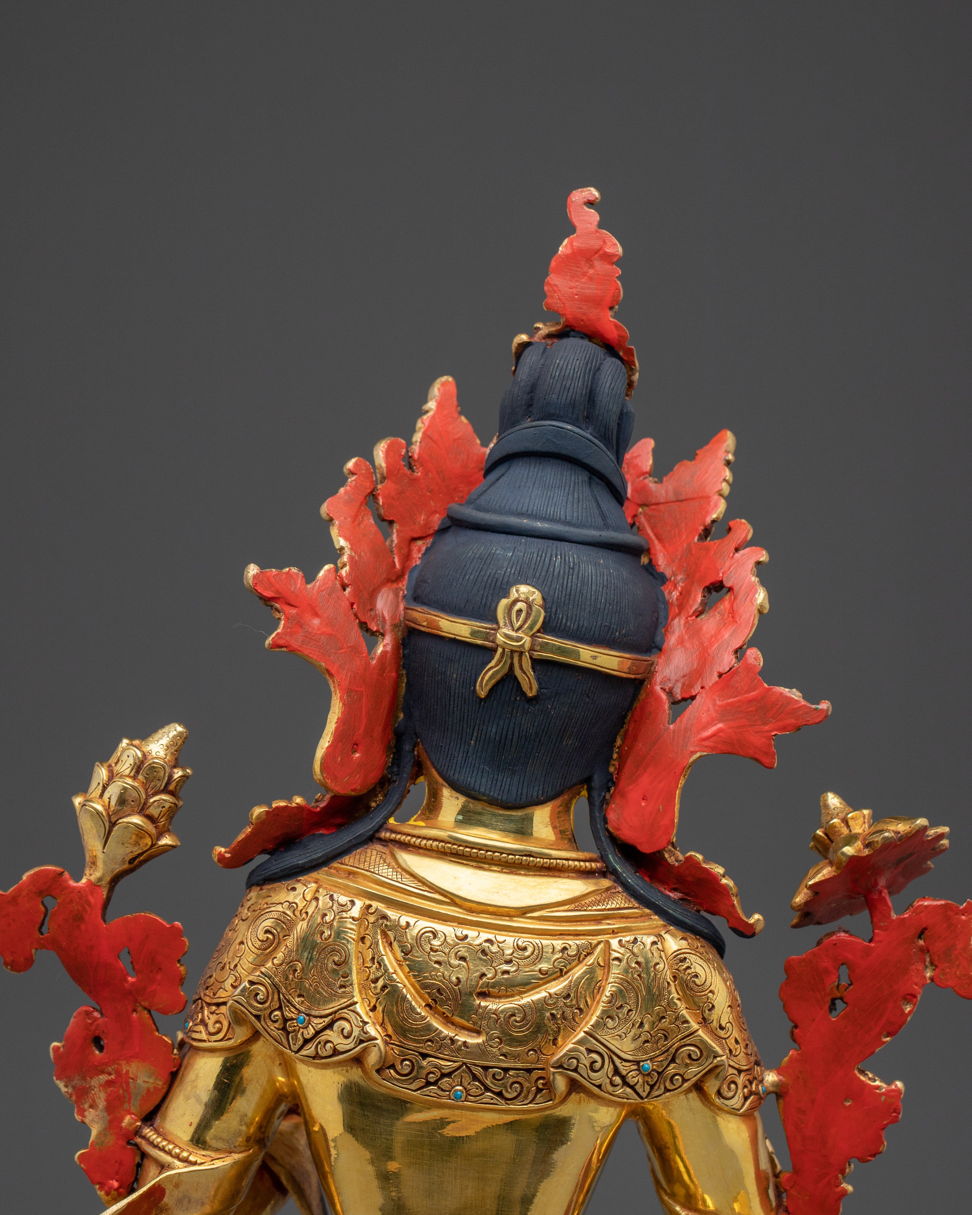 Elegant 24K gold-gilded Green Tara statue | Copper Sculpture of the Divine Feminine