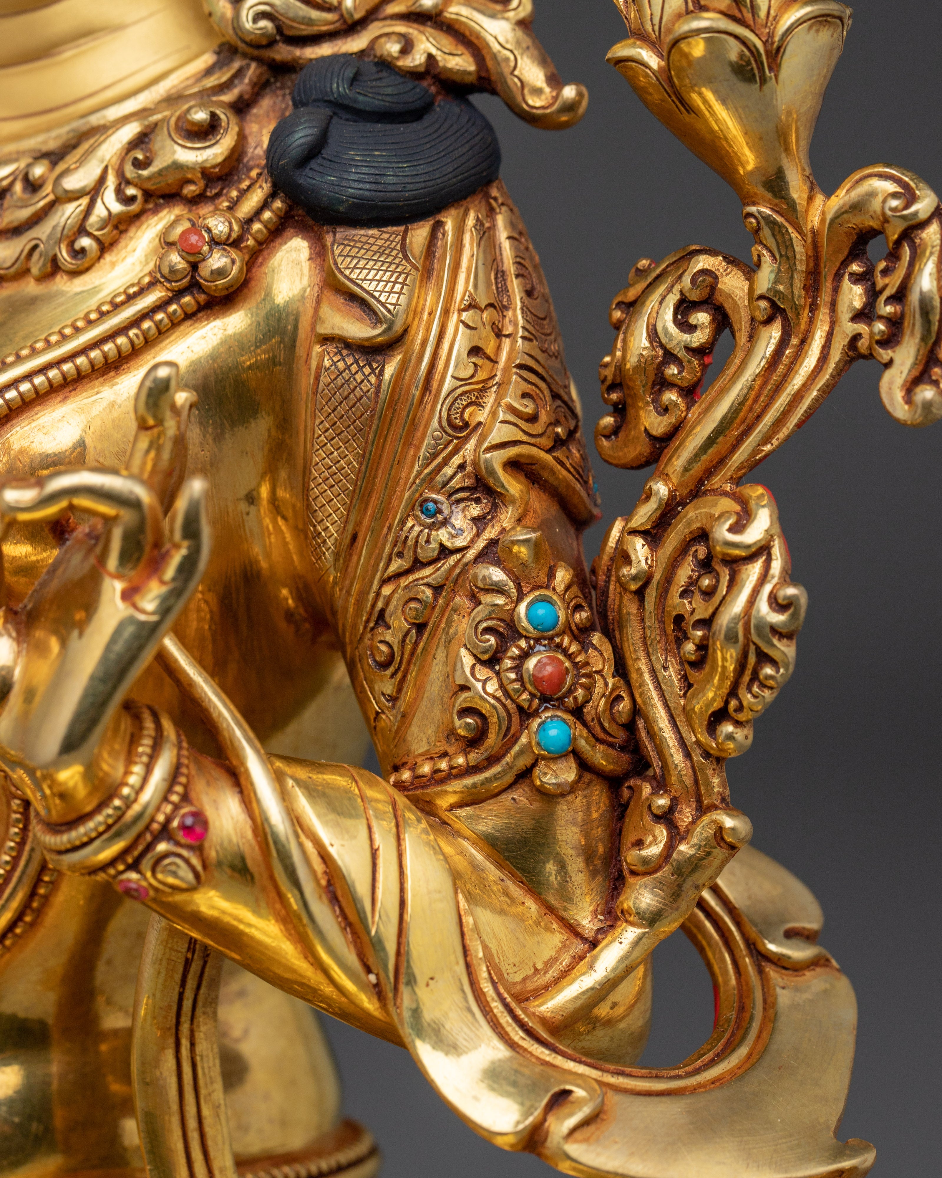 Elegant 24K gold-gilded Green Tara statue | Copper Sculpture of the Divine Feminine