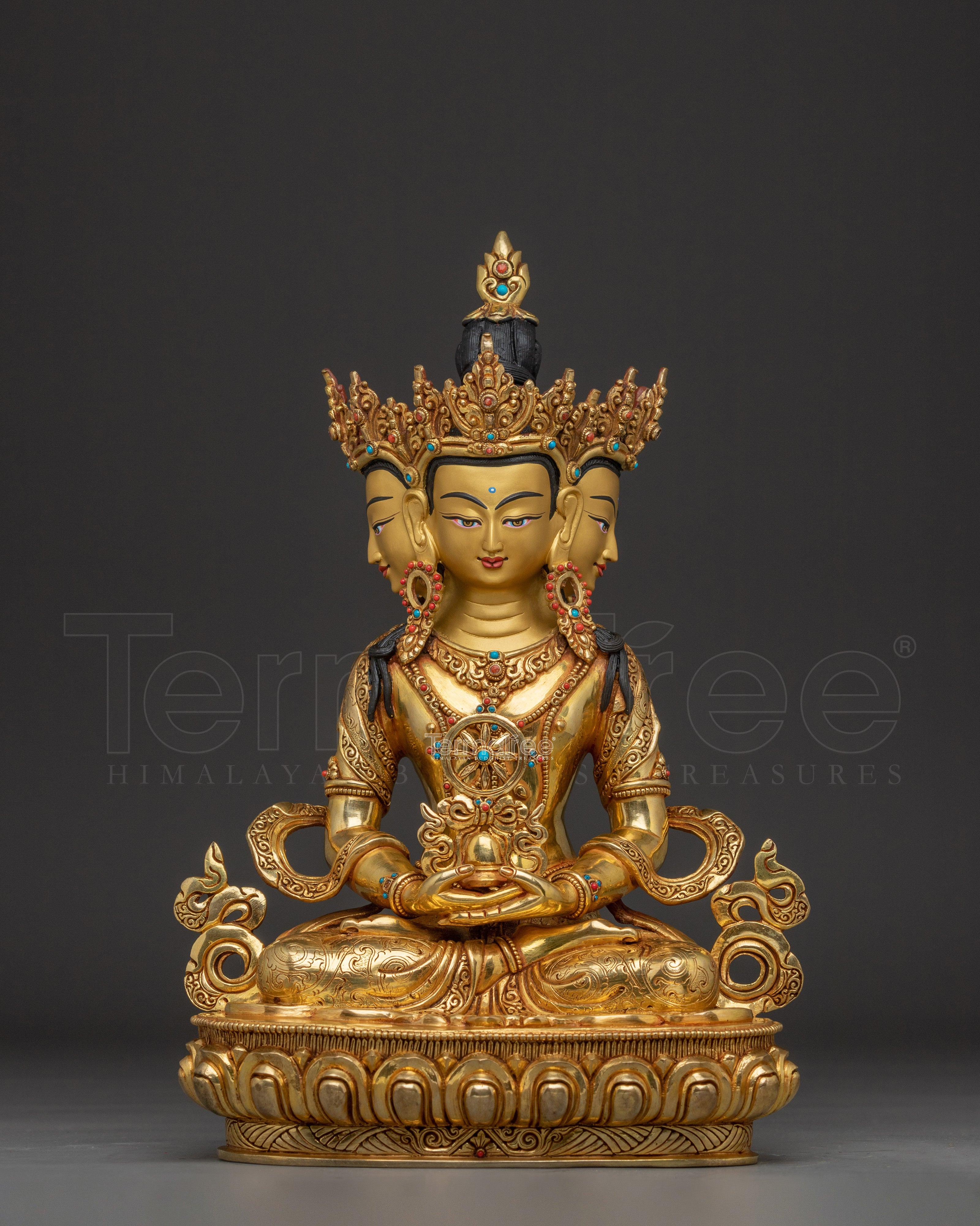 Handcrafted Vairocana Statue 24K Gold Gilded Copper | Buddhist Deity Sculpture