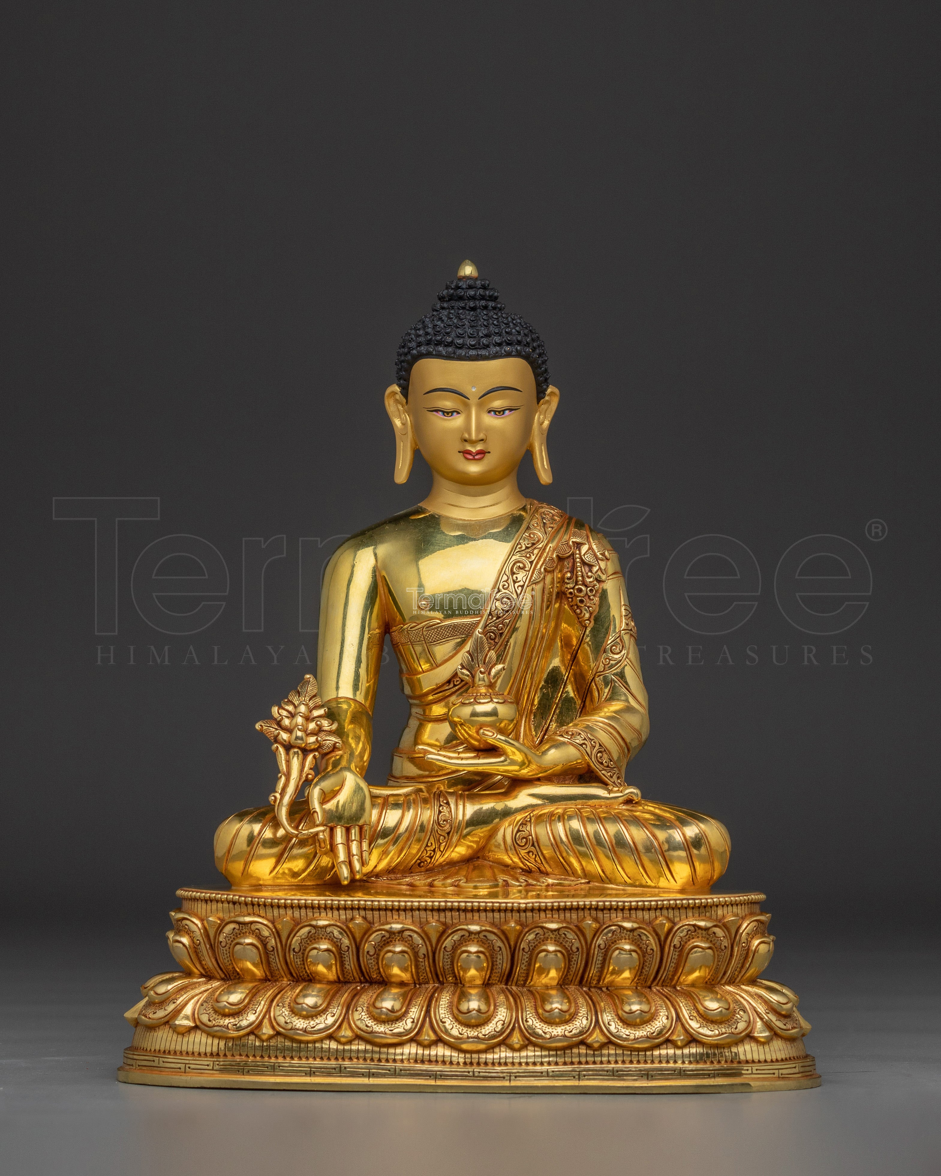 Handmade Medicine Buddha Copper Statue | 24K Gold Gilded