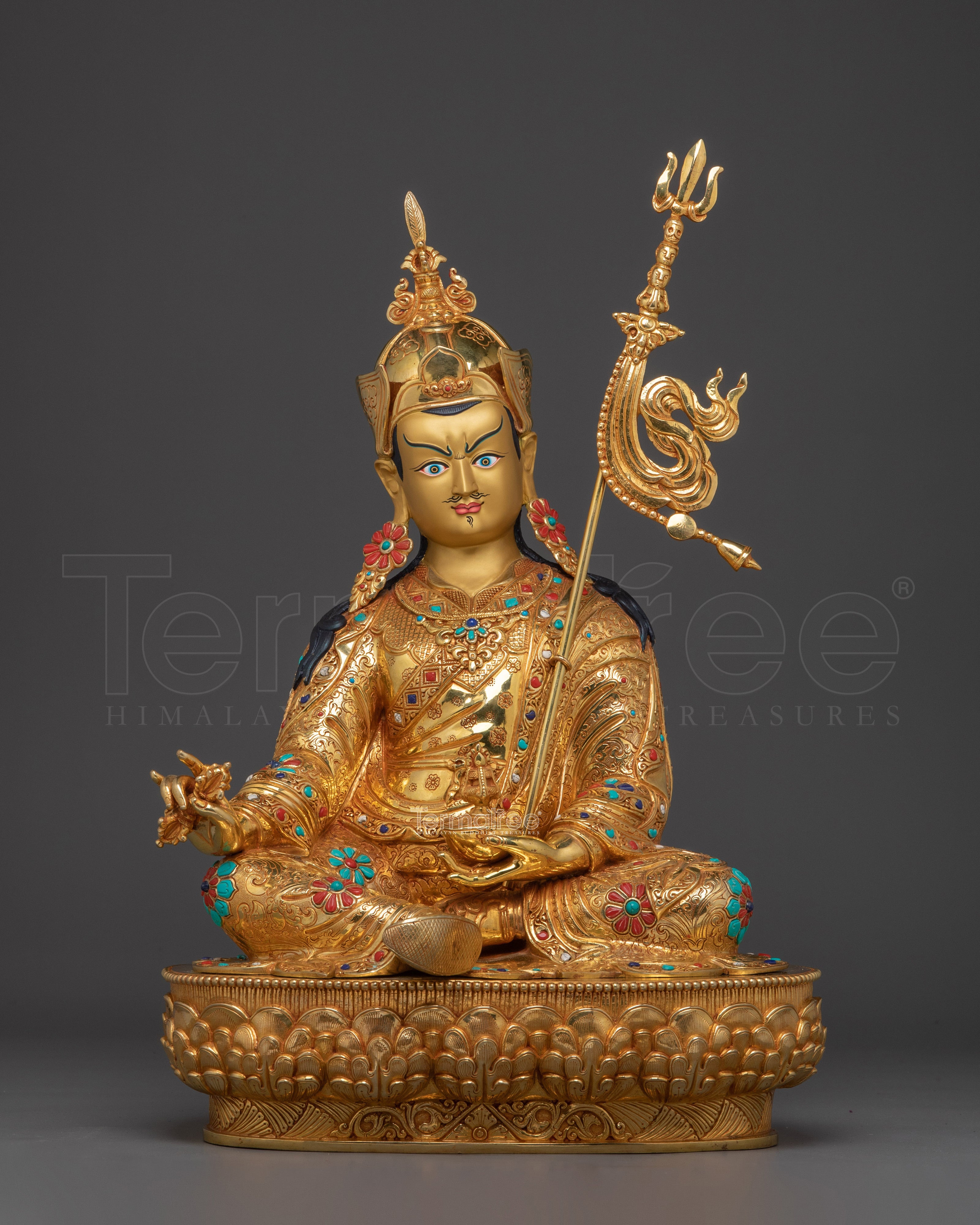 Handcrafted Guru Rinpoche Statue with Copper and Gemstones | Lotus-Born Master