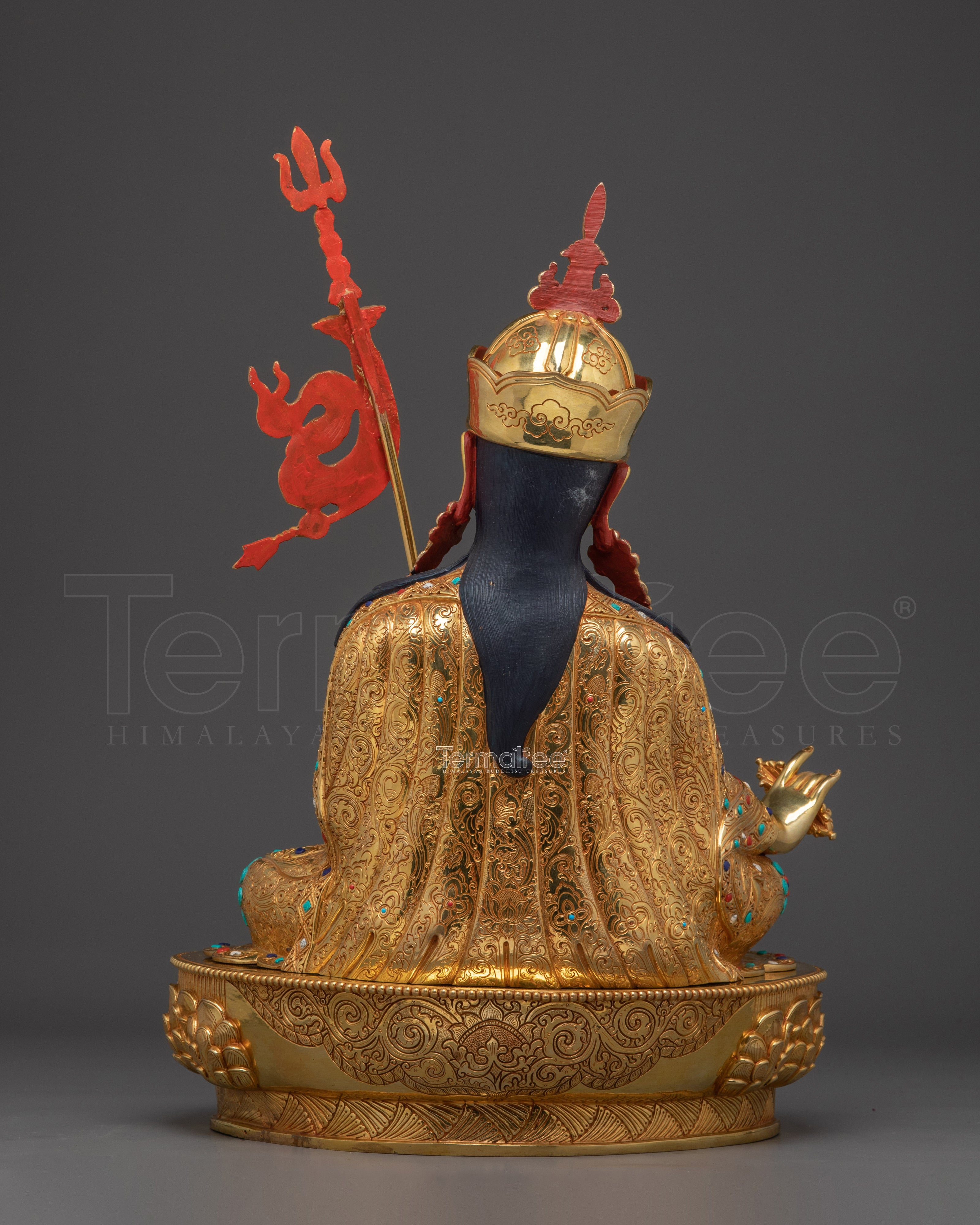 Handcrafted Guru Rinpoche Statue with Copper and Gemstones | Lotus-Born Master