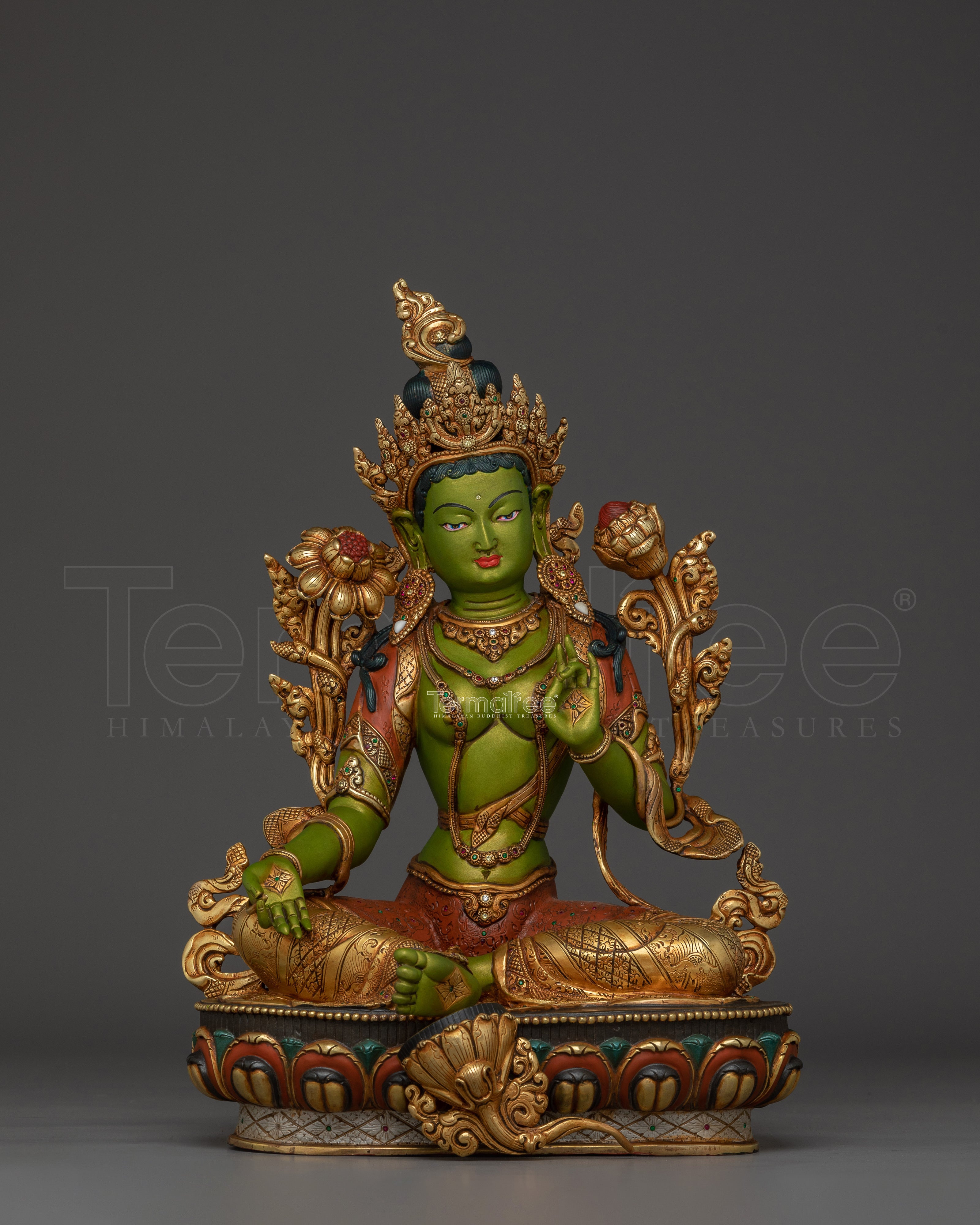 Handmade Buddhist Green Tara Art | Compassionate Goddess