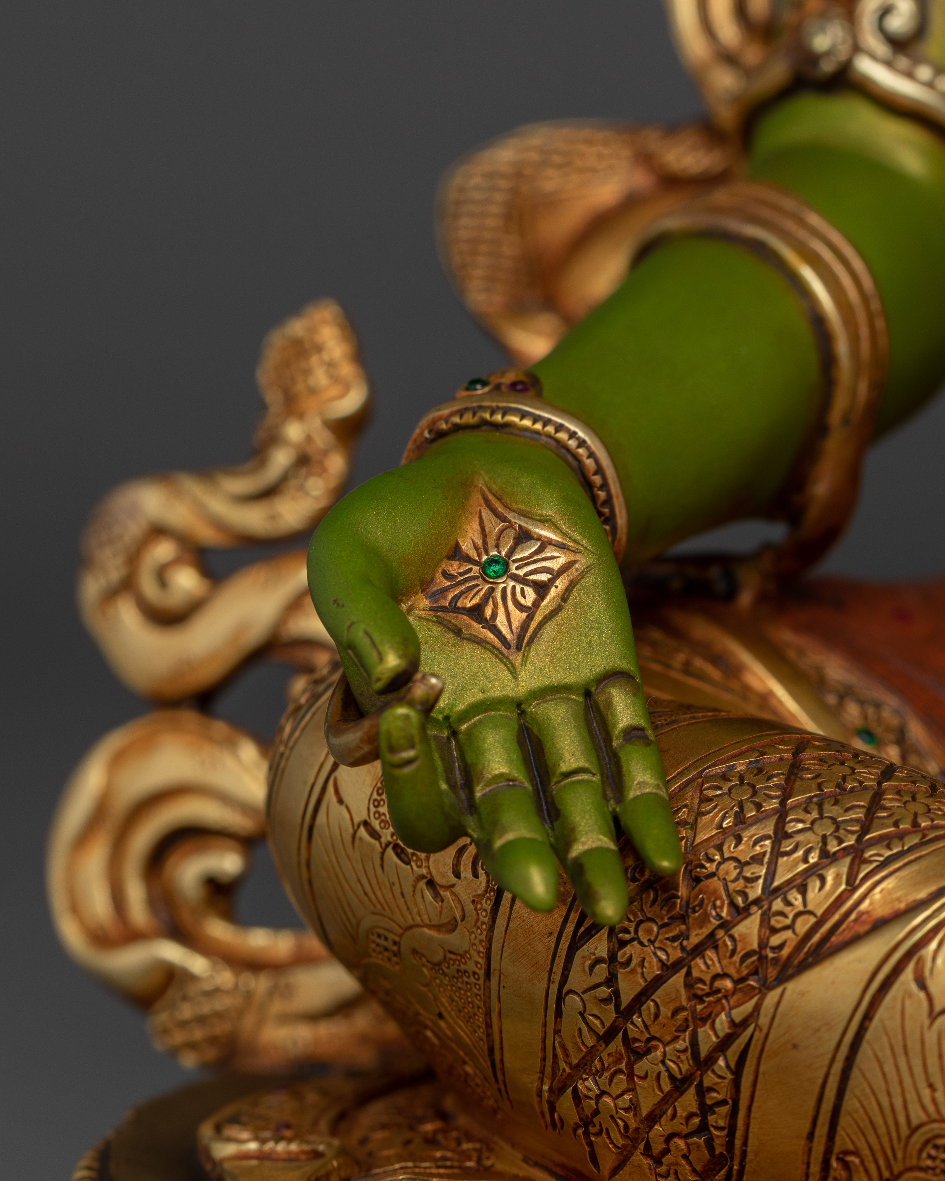 Handmade Buddhist Green Tara Art | Compassionate Goddess