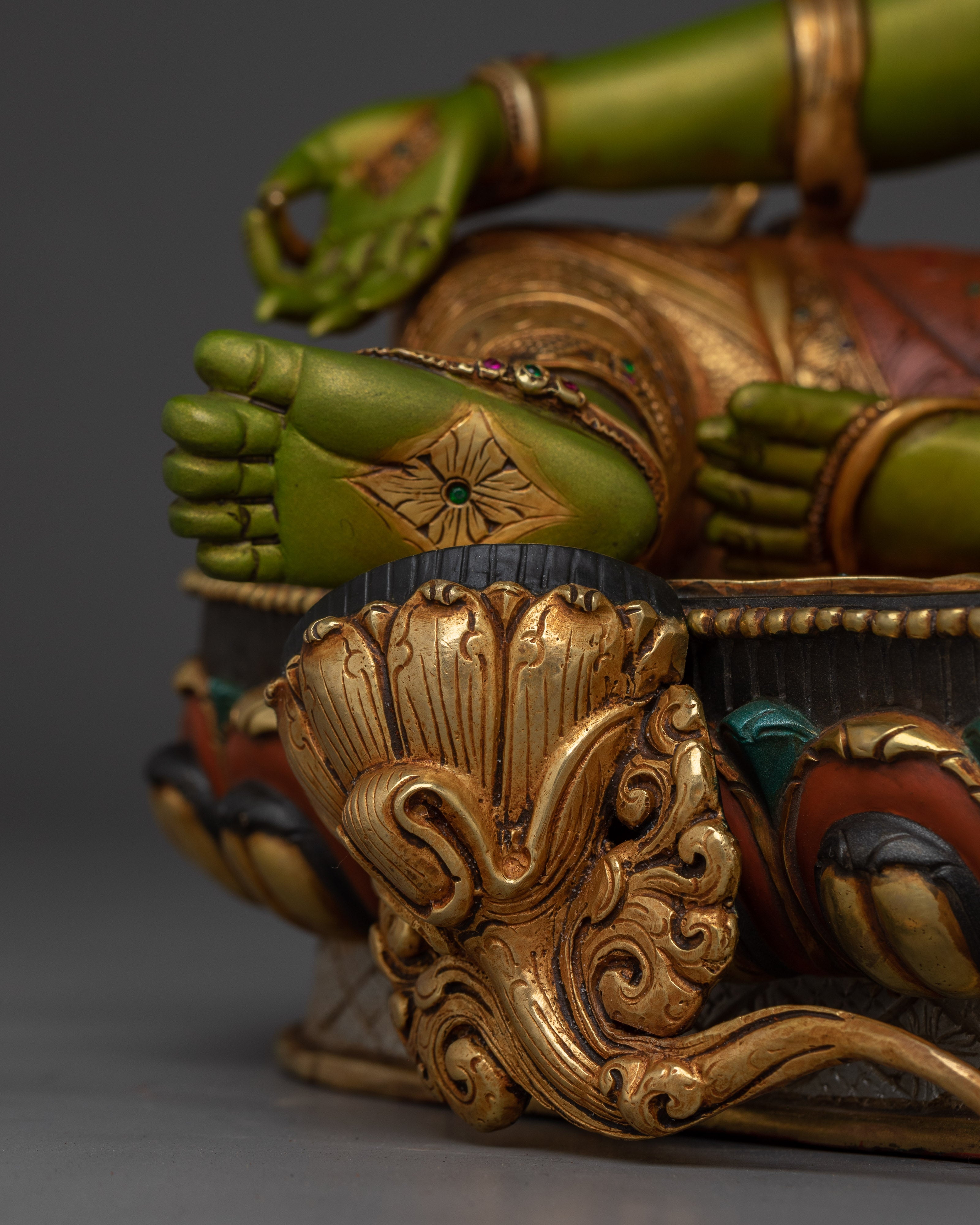 Handmade Buddhist Green Tara Art | Compassionate Goddess