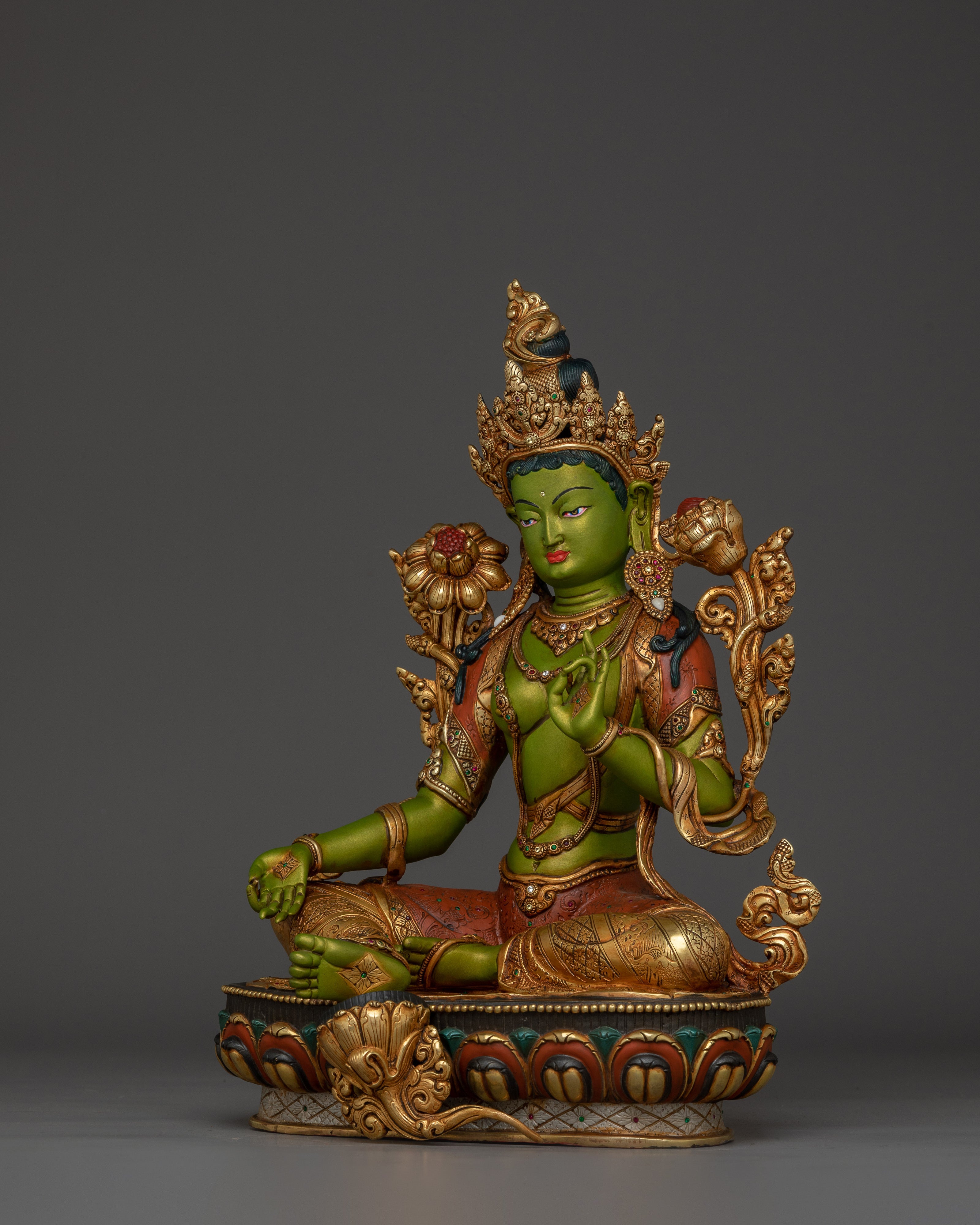 Handmade Buddhist Green Tara Art | Compassionate Goddess