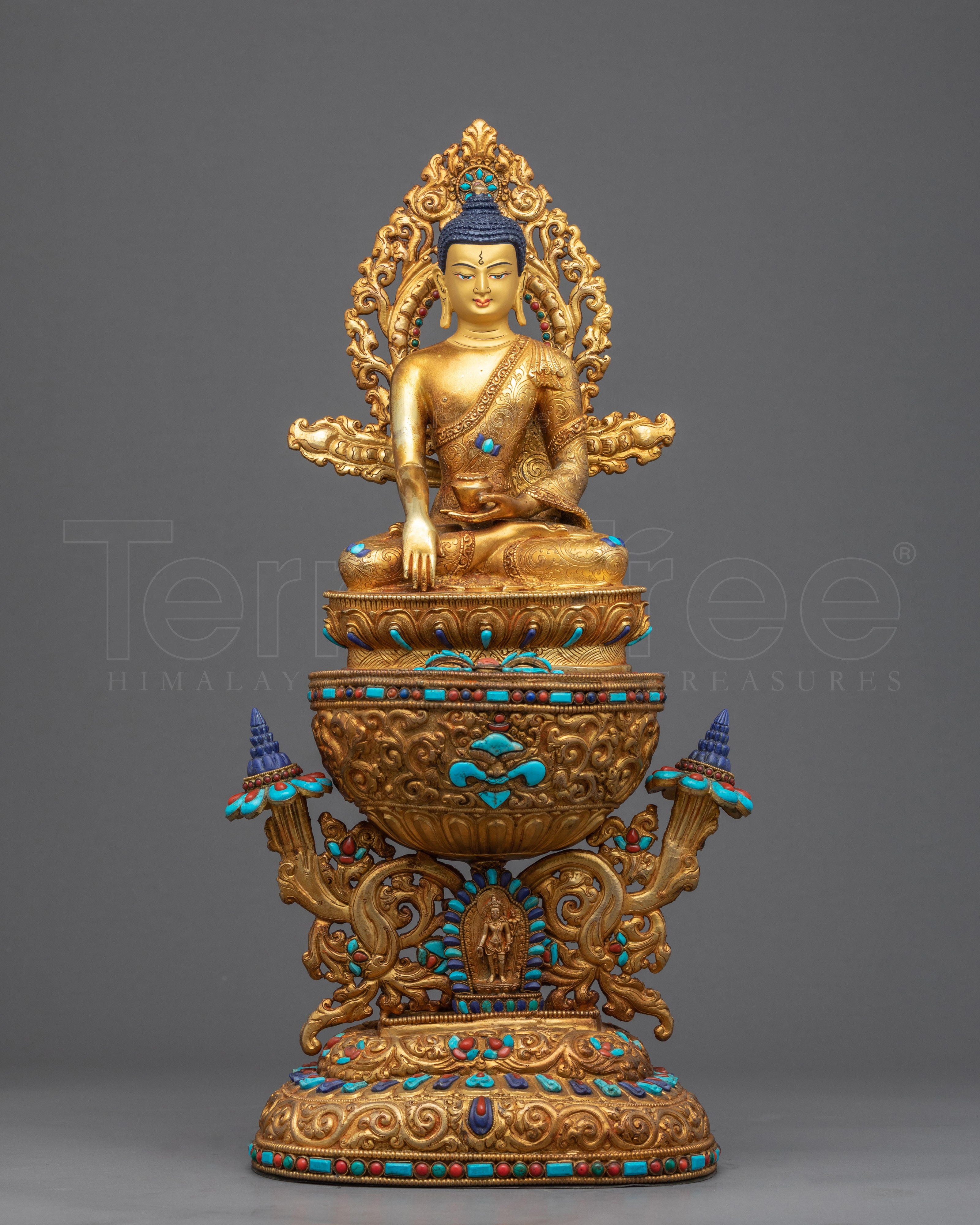 Shakyamuni Buddha Sculpture Art | Gold Gilded Himalayan Art
