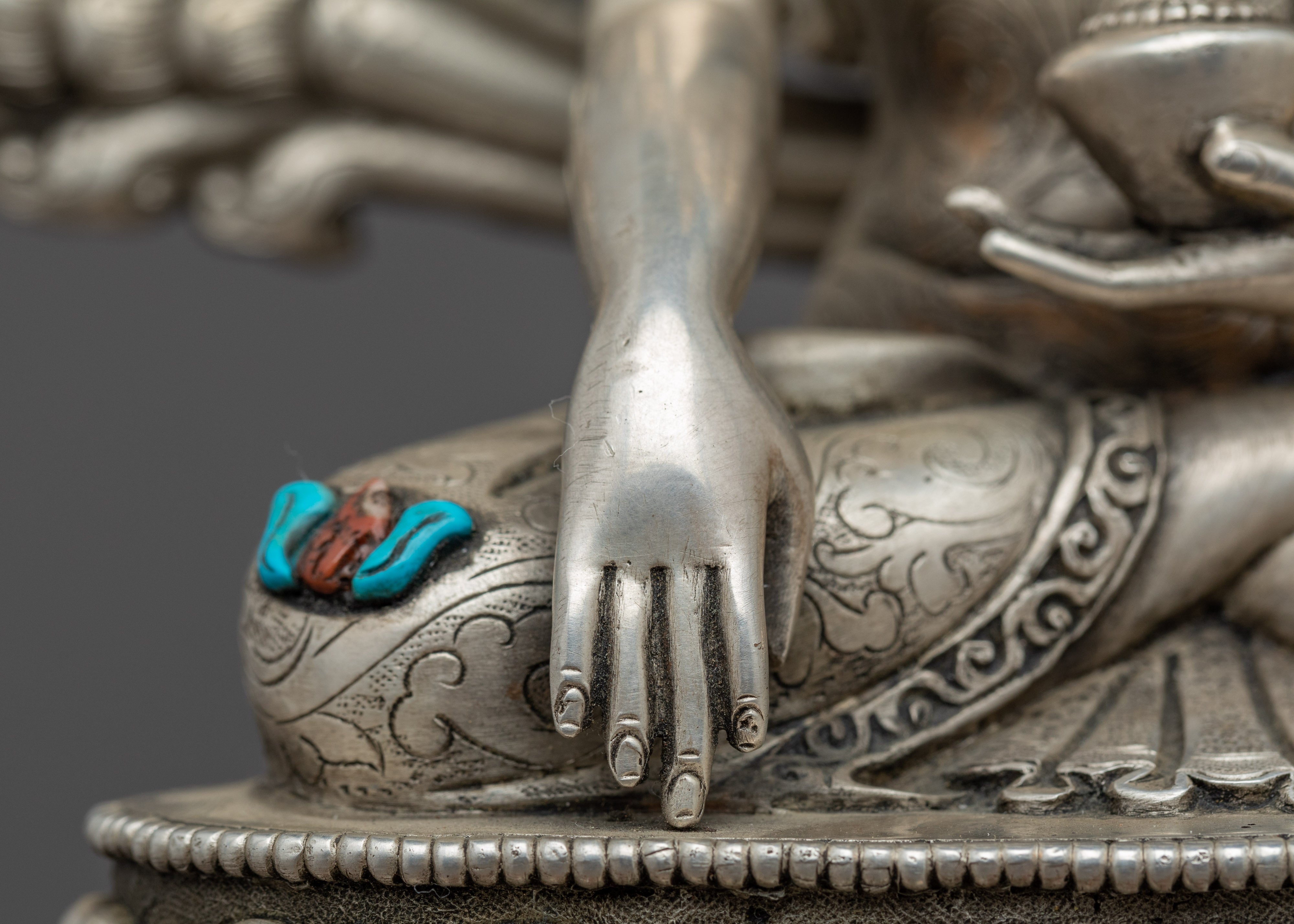 Tibetan Buddha Shakyamuni Sculpture | Silver Plated Himalayan Art