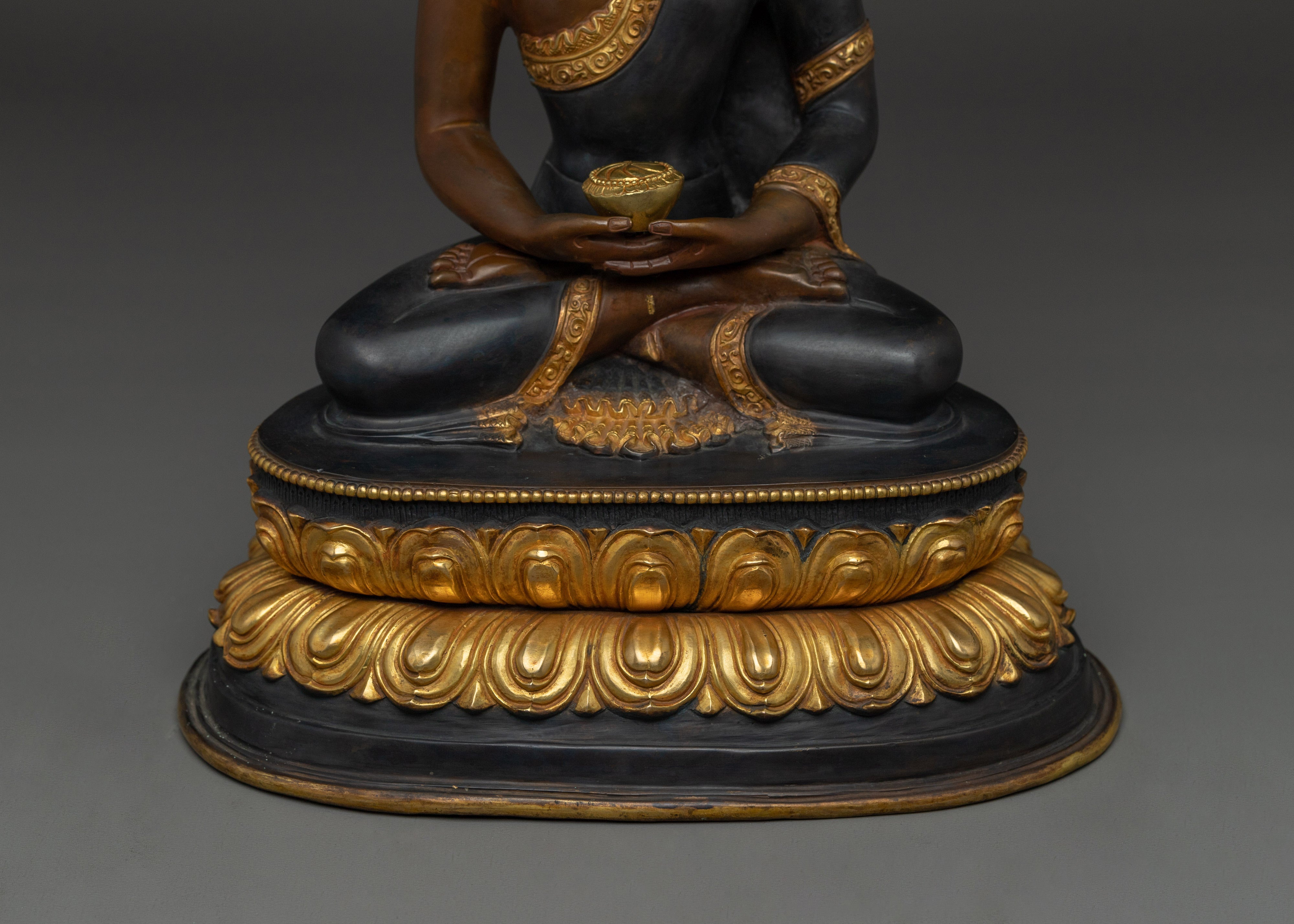 Infinite Life Amitabha Buddha Statue | Oxidized and Gold Gilded Artwork
