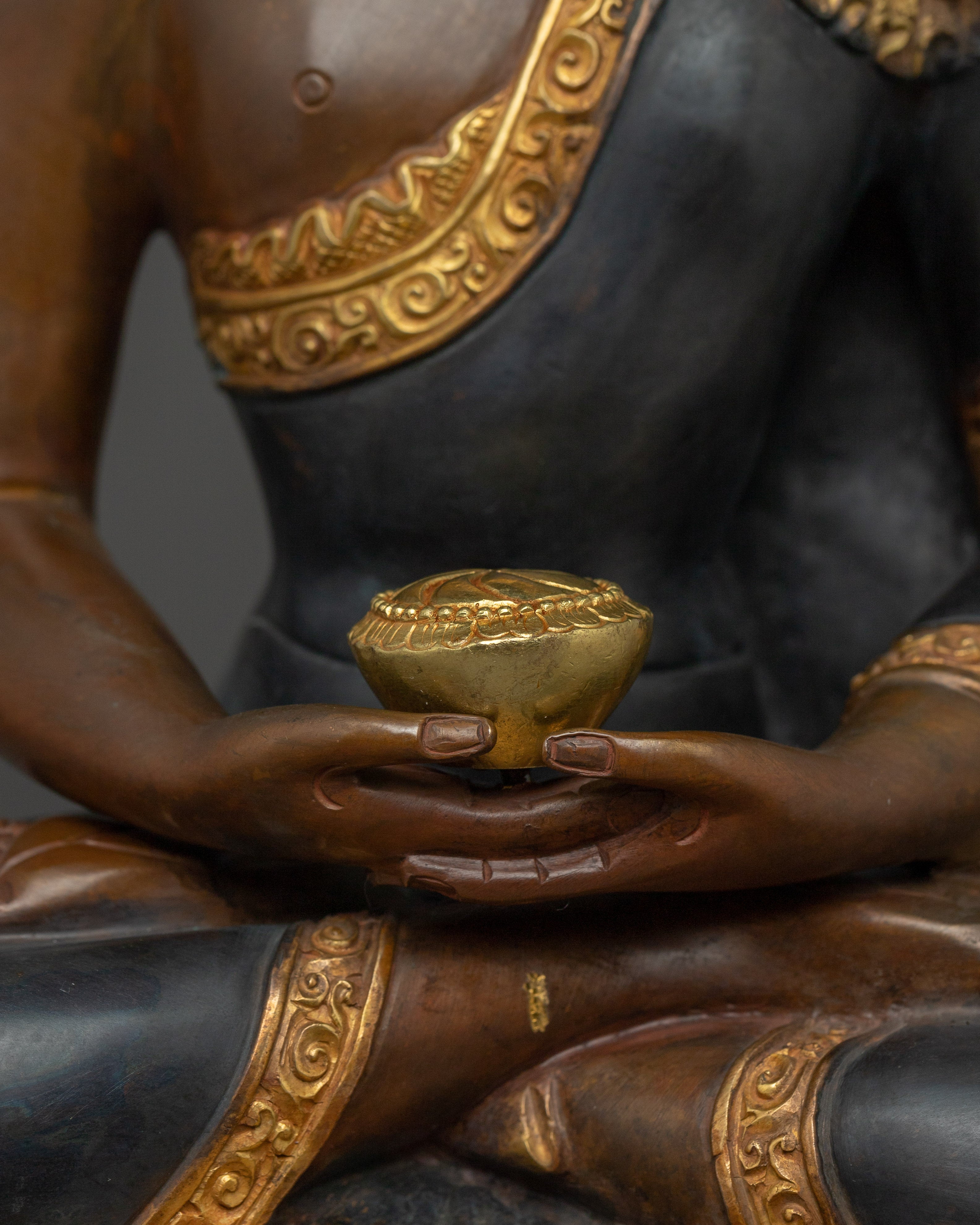 Infinite Life Amitabha Buddha Statue | Oxidized and Gold Gilded Artwork