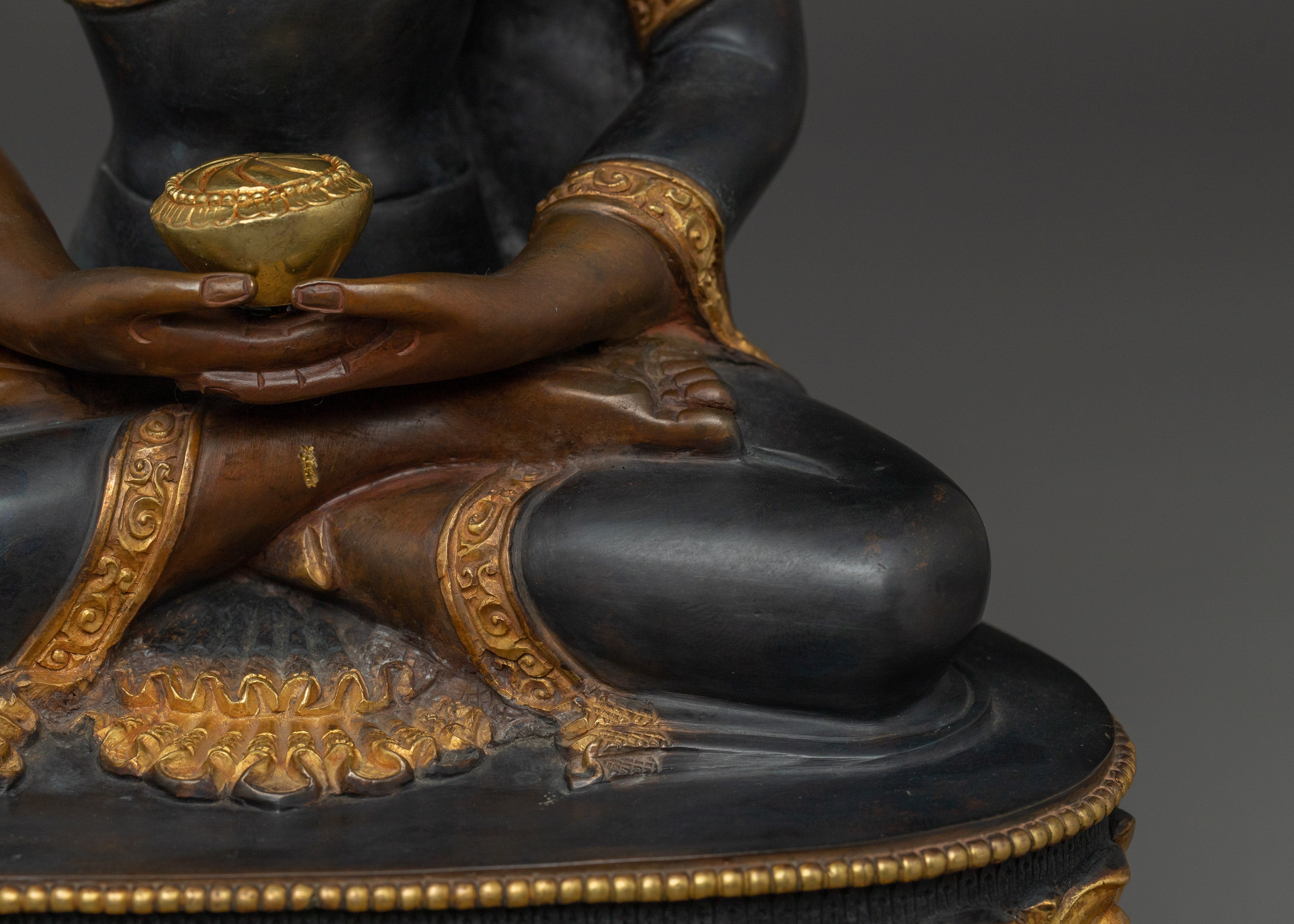 Infinite Life Amitabha Buddha Statue | Oxidized and Gold Gilded Artwork