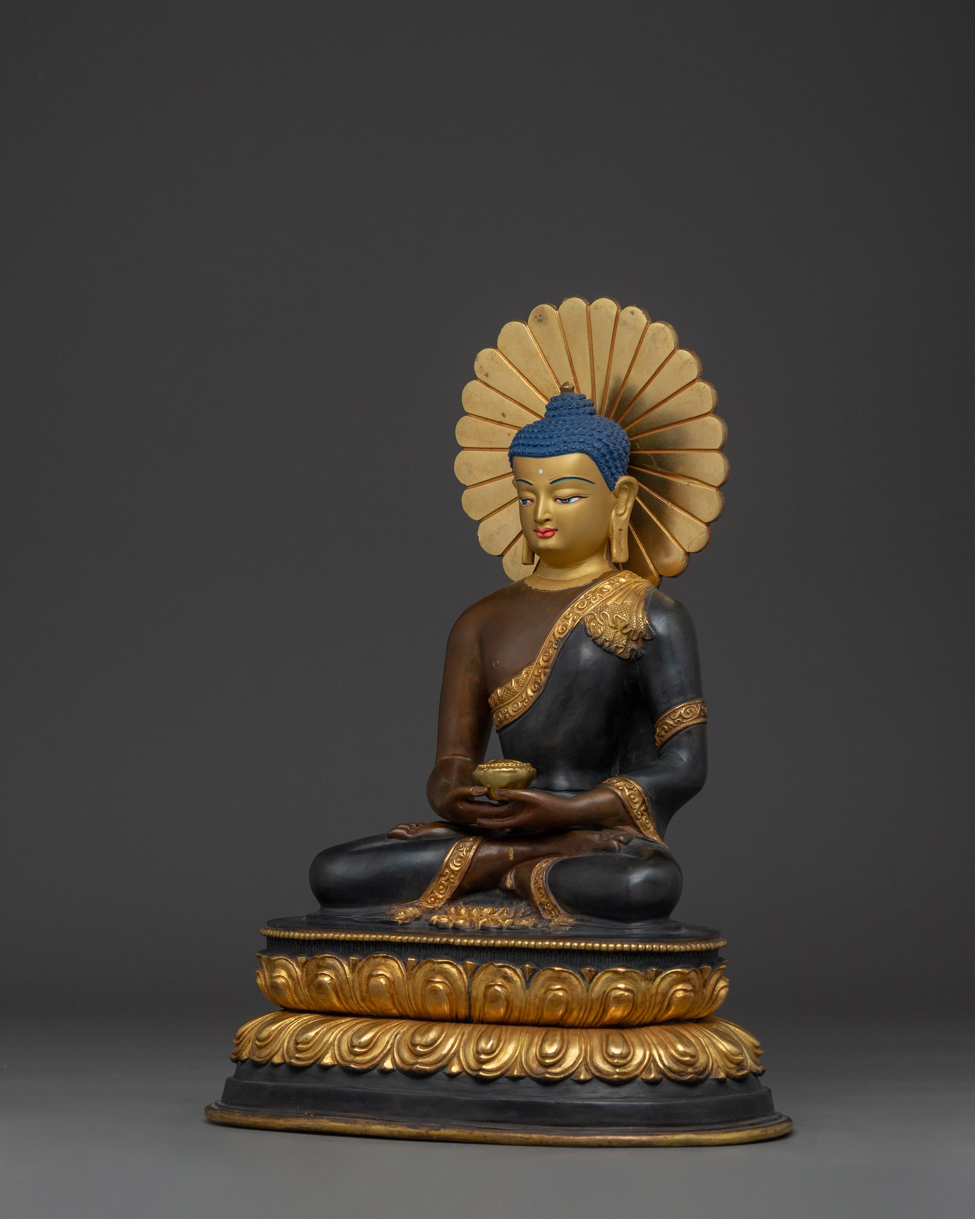 Infinite Life Amitabha Buddha Statue | Oxidized and Gold Gilded Artwork