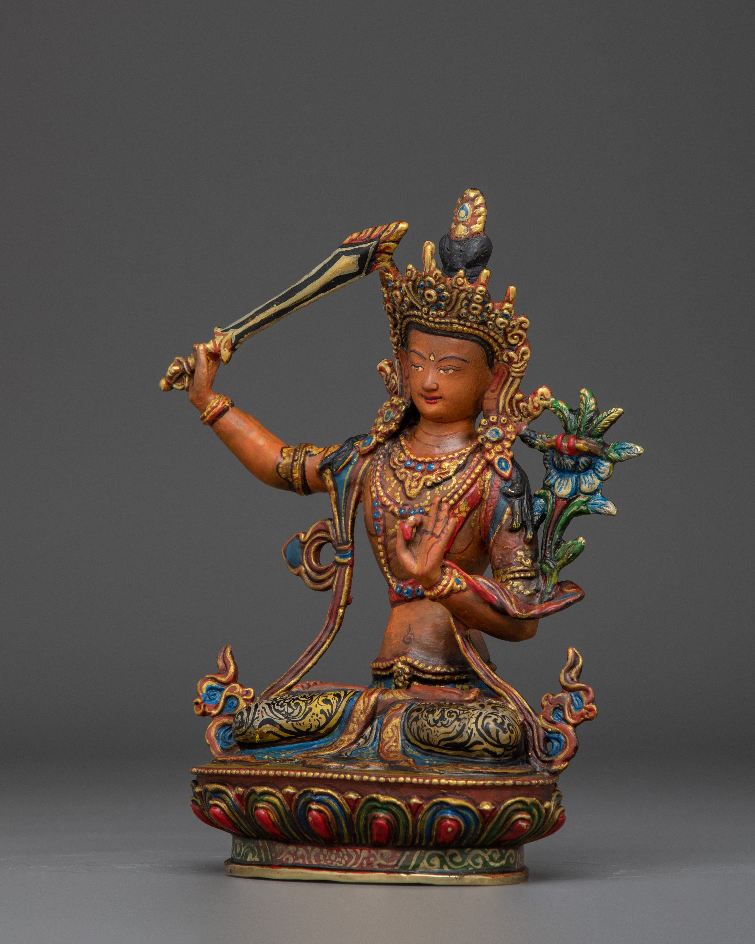 Manjushri Handcrafted Colourful Statue | Embodiment of Wisdom