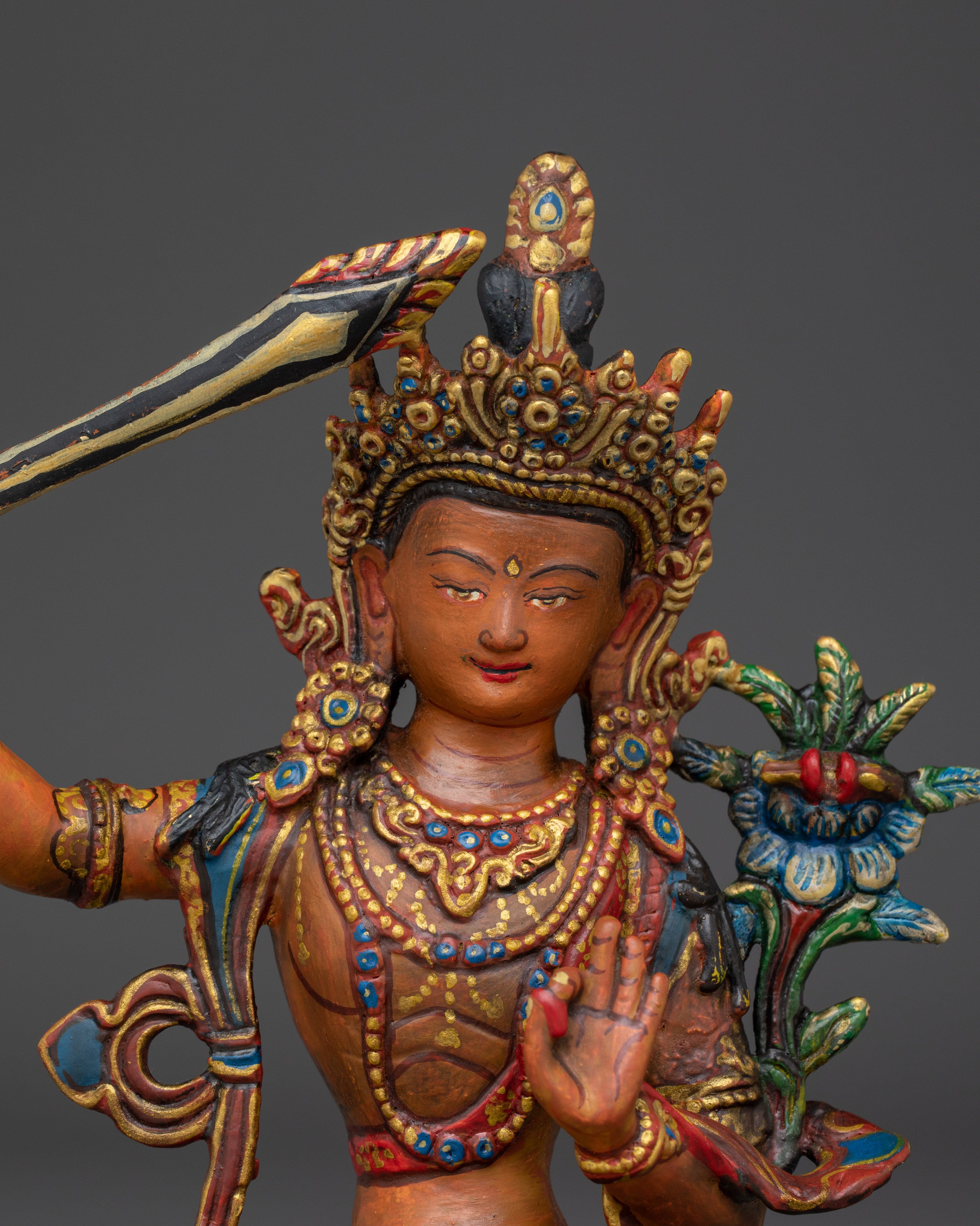 Manjushri Handcrafted Colourful Statue | Embodiment of Wisdom