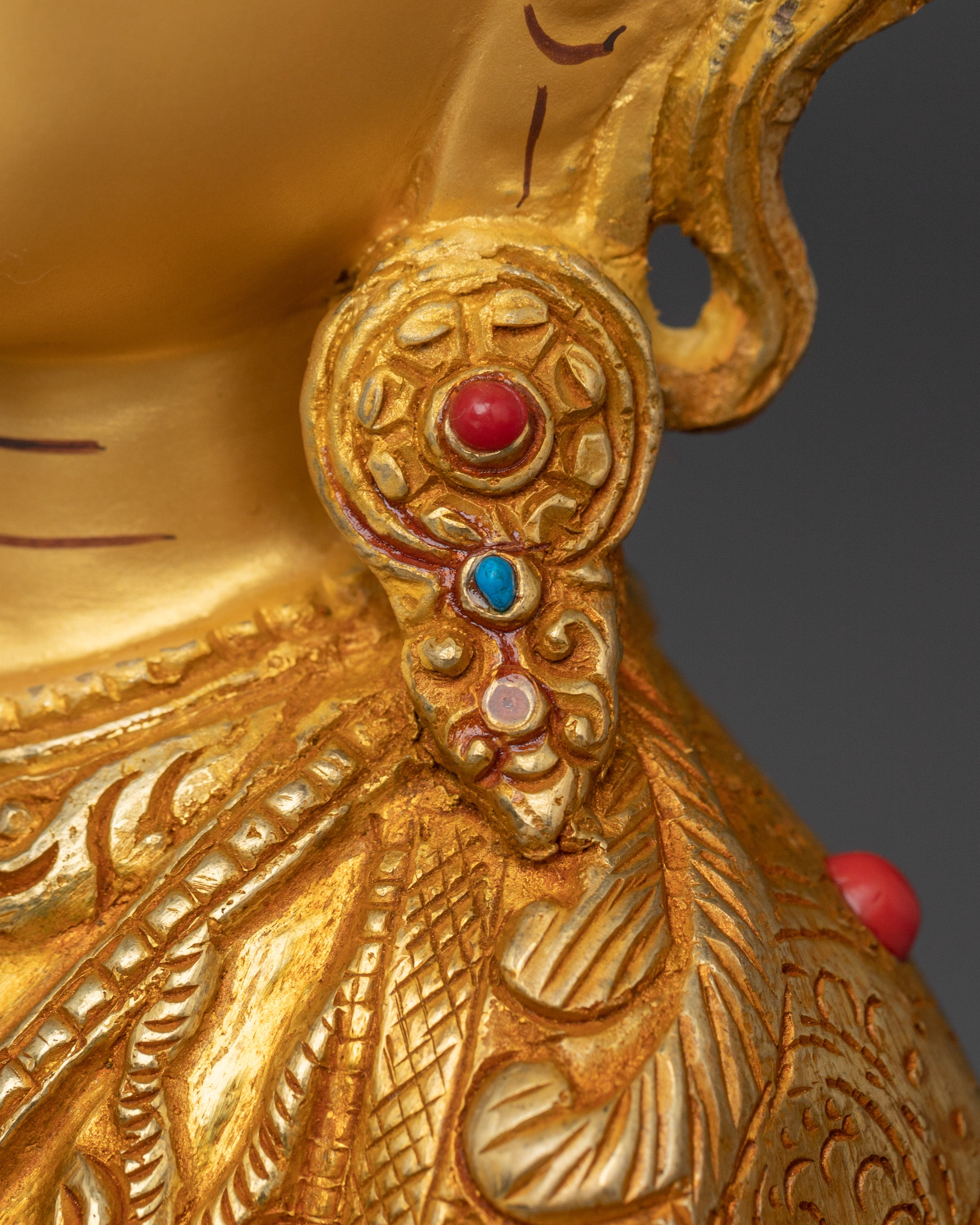 Handcrafted Chenrezig Copper Artwork with Gemstones Statue | Meditation & Spiritual Decor