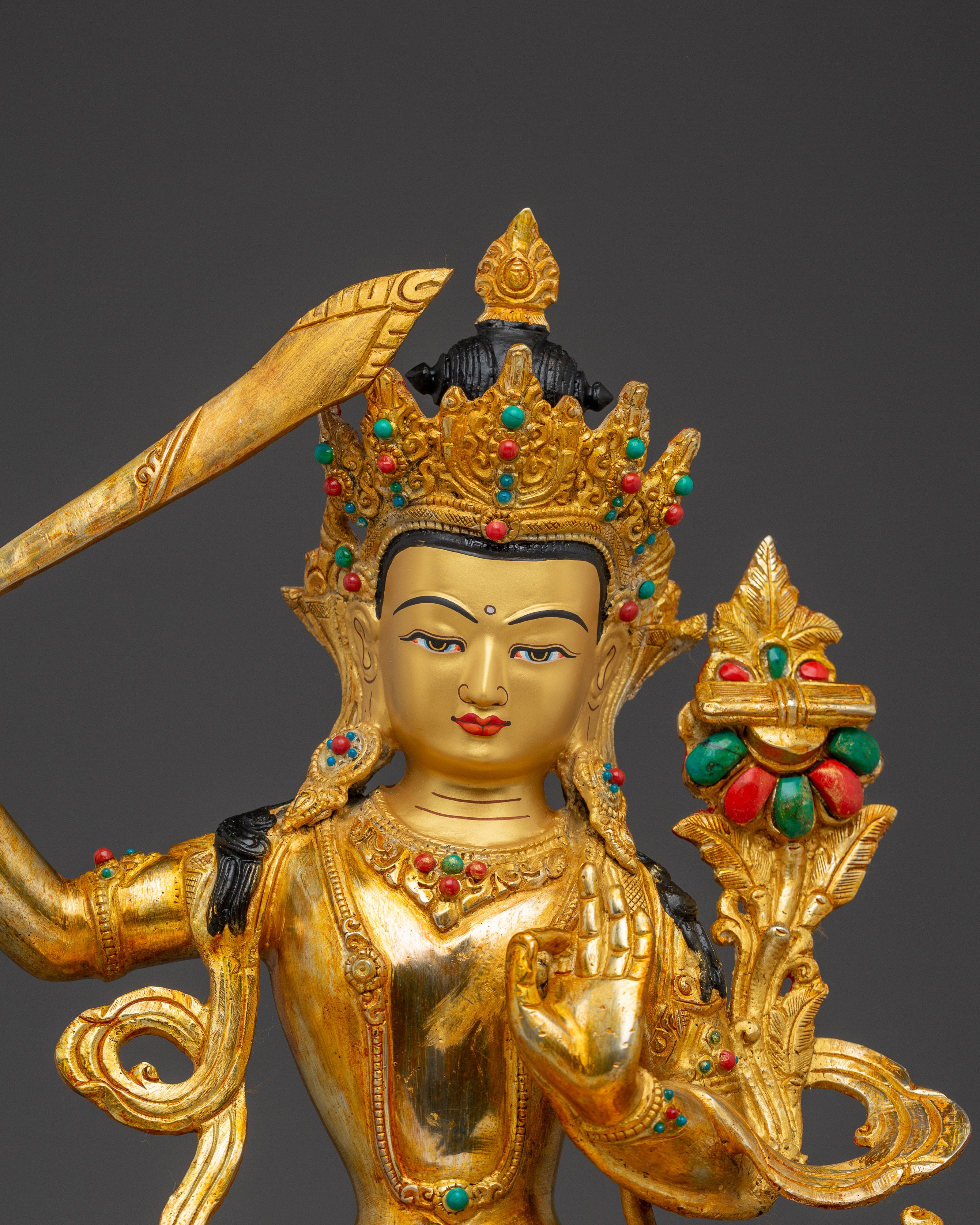 Handcrafted Manjushri Buddhist Copper Statue | Sacred Deity for Meditation Growth