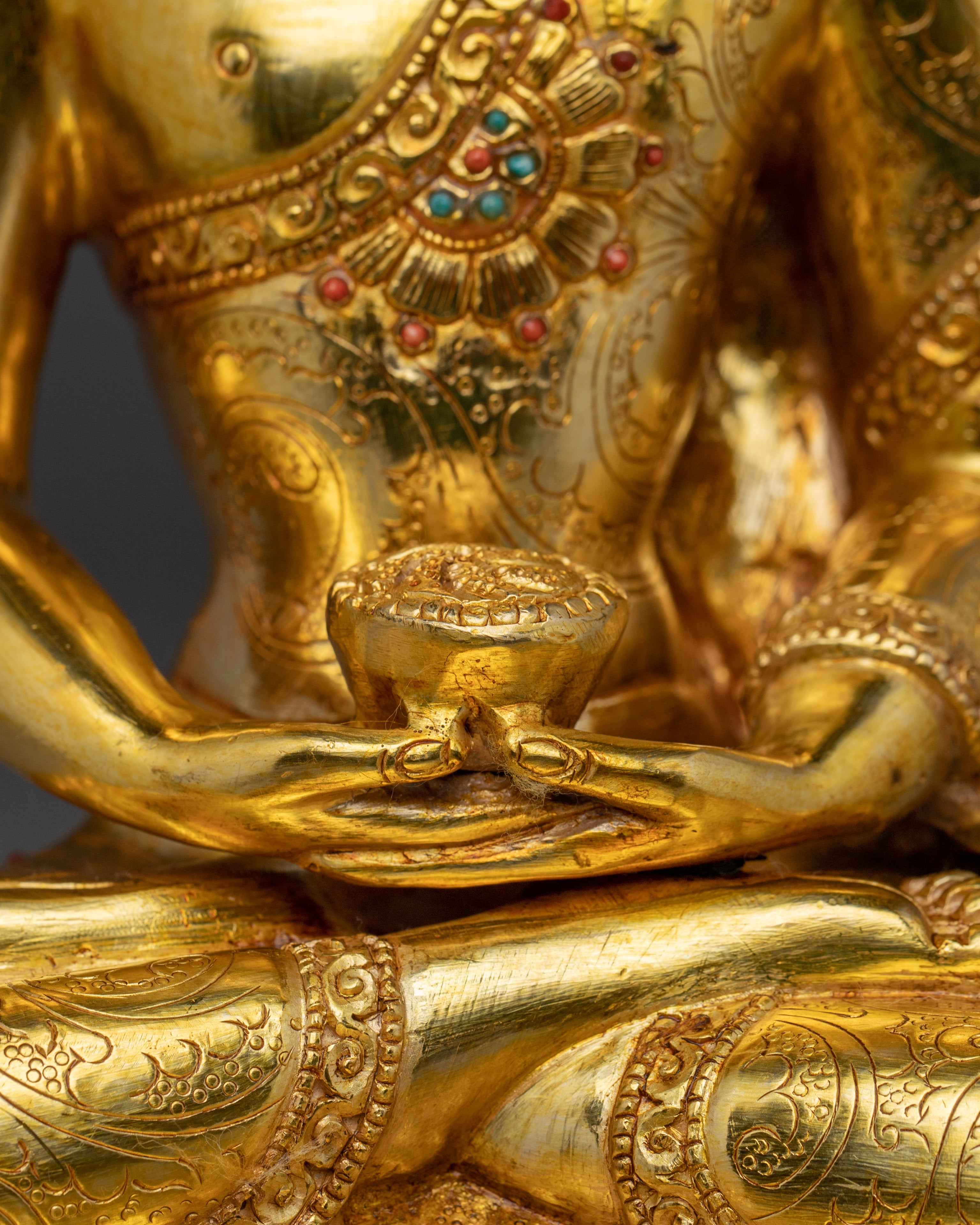 Handcrafted Gold Gilded Amitabha Buddha Copper Sculpture | Sacred Altar Decor