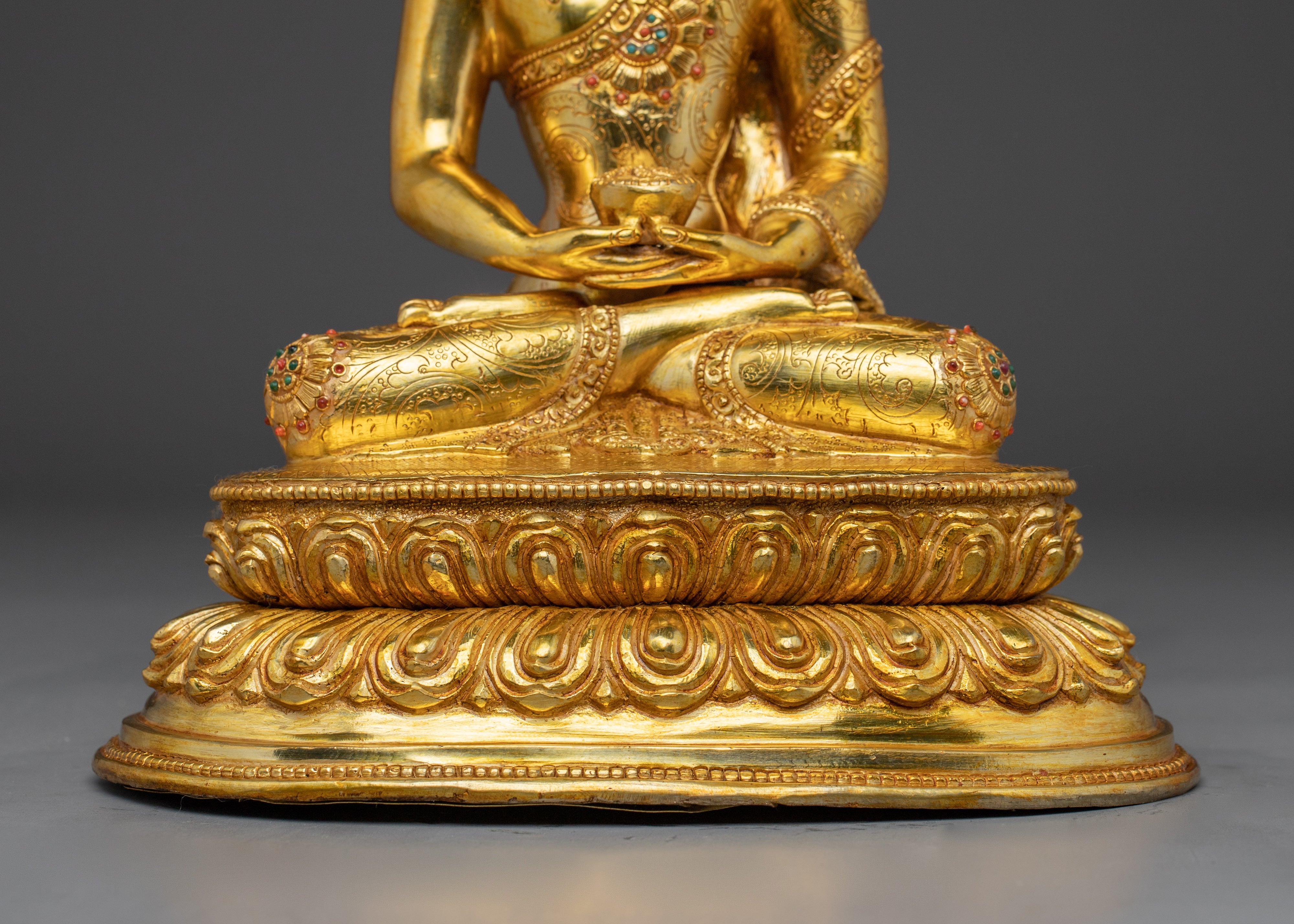 Handcrafted Gold Gilded Amitabha Buddha Copper Sculpture | Sacred Altar Decor