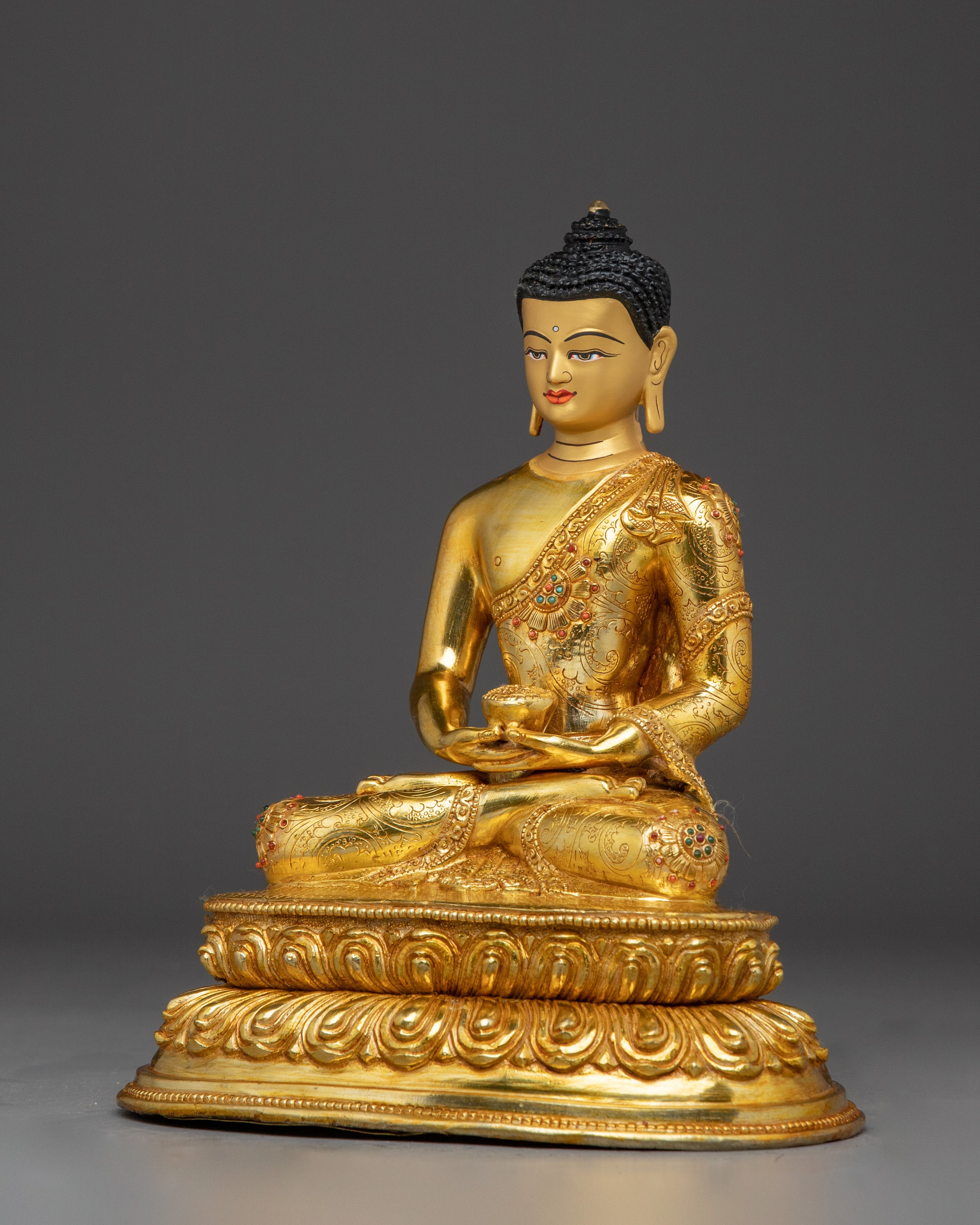 Handcrafted Gold Gilded Amitabha Buddha Copper Sculpture | Sacred Altar Decor