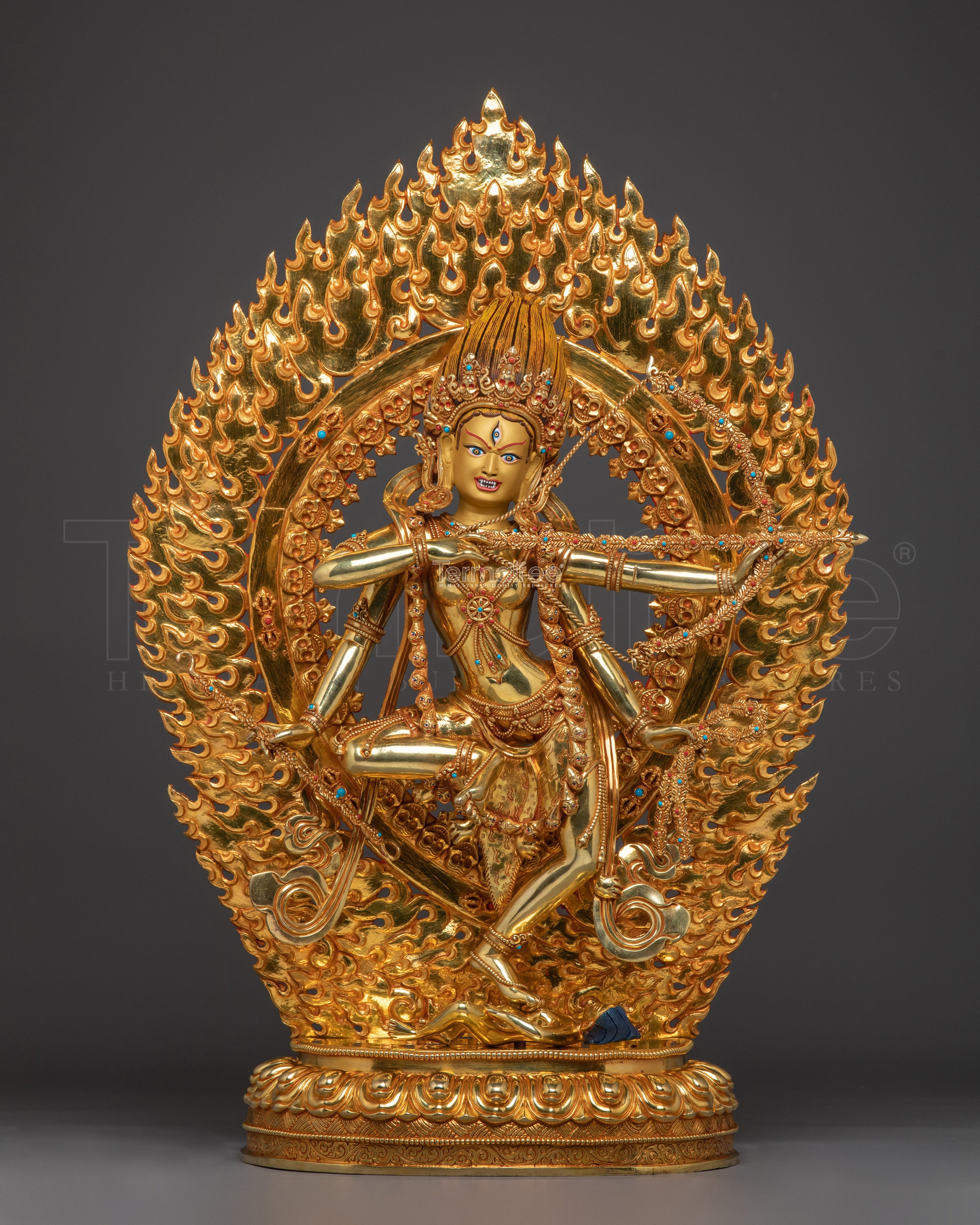 Kurukulla Copper Statue Gilded in 24K Gold | Buddhist Dakini of Enchantment