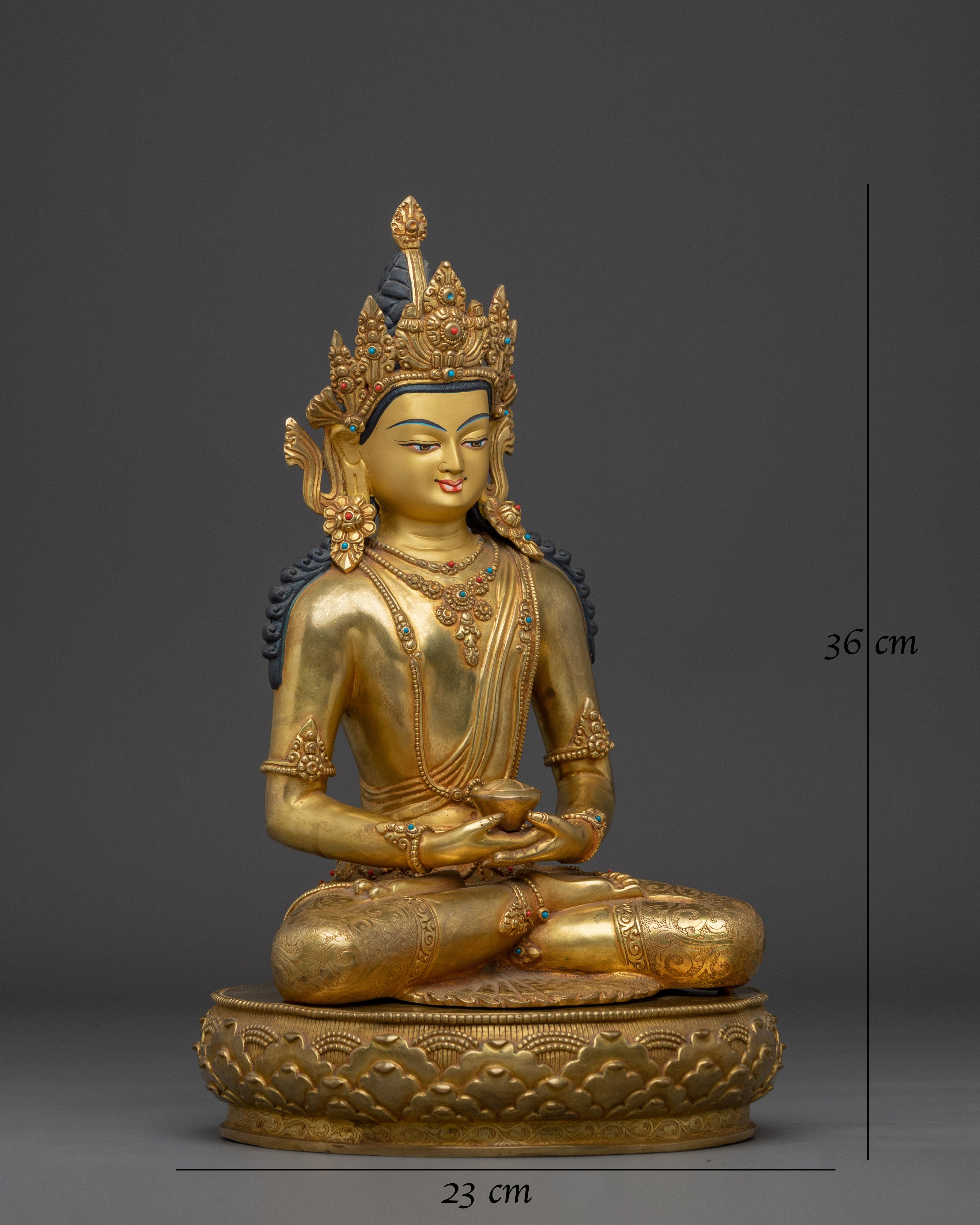  Tibetan Gold Gilded Crown Amitabha Buddha Statue 