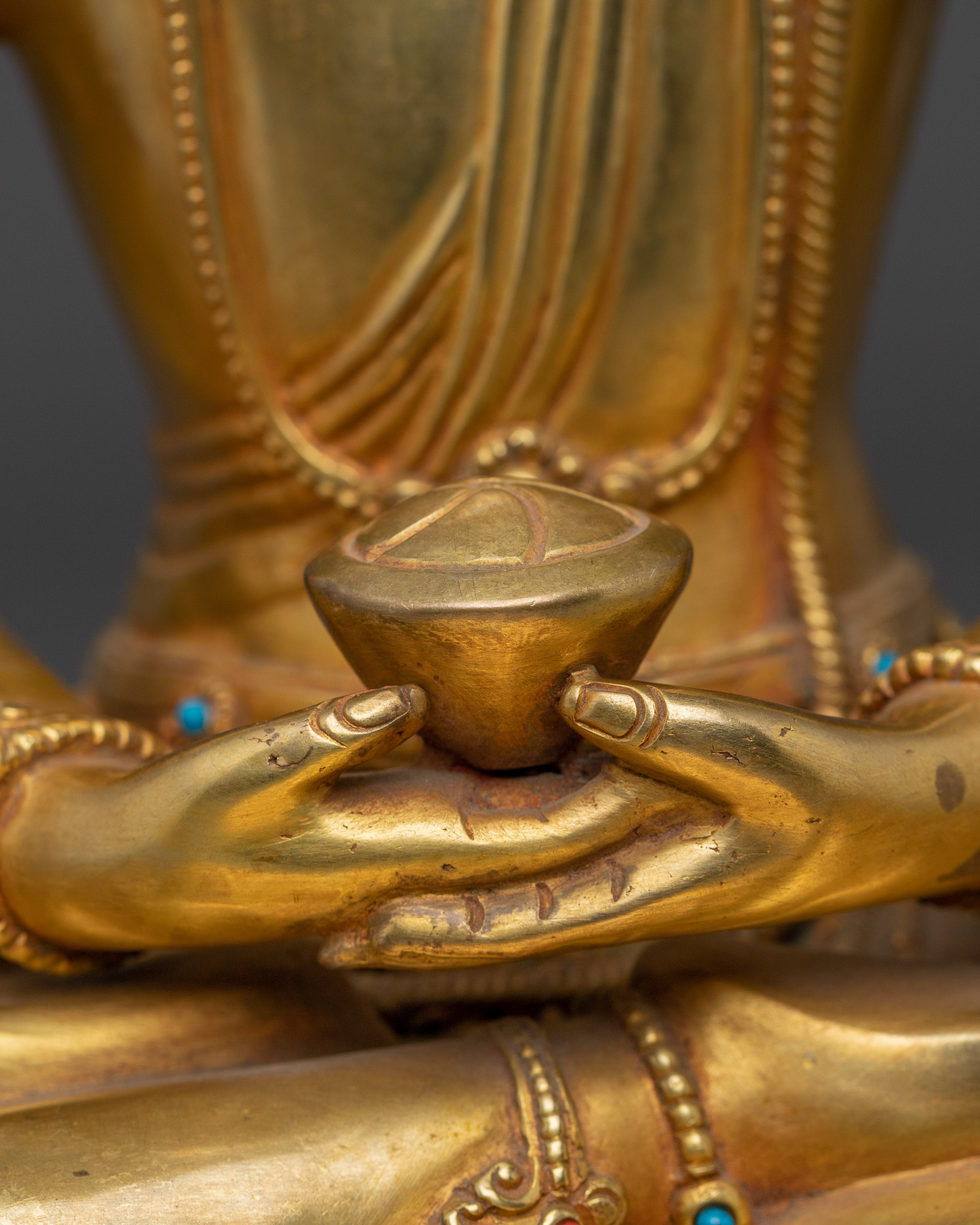 Tibetan Gold Gilded Crown Amitabha Buddha Statue | Peace & Wisdom Decor