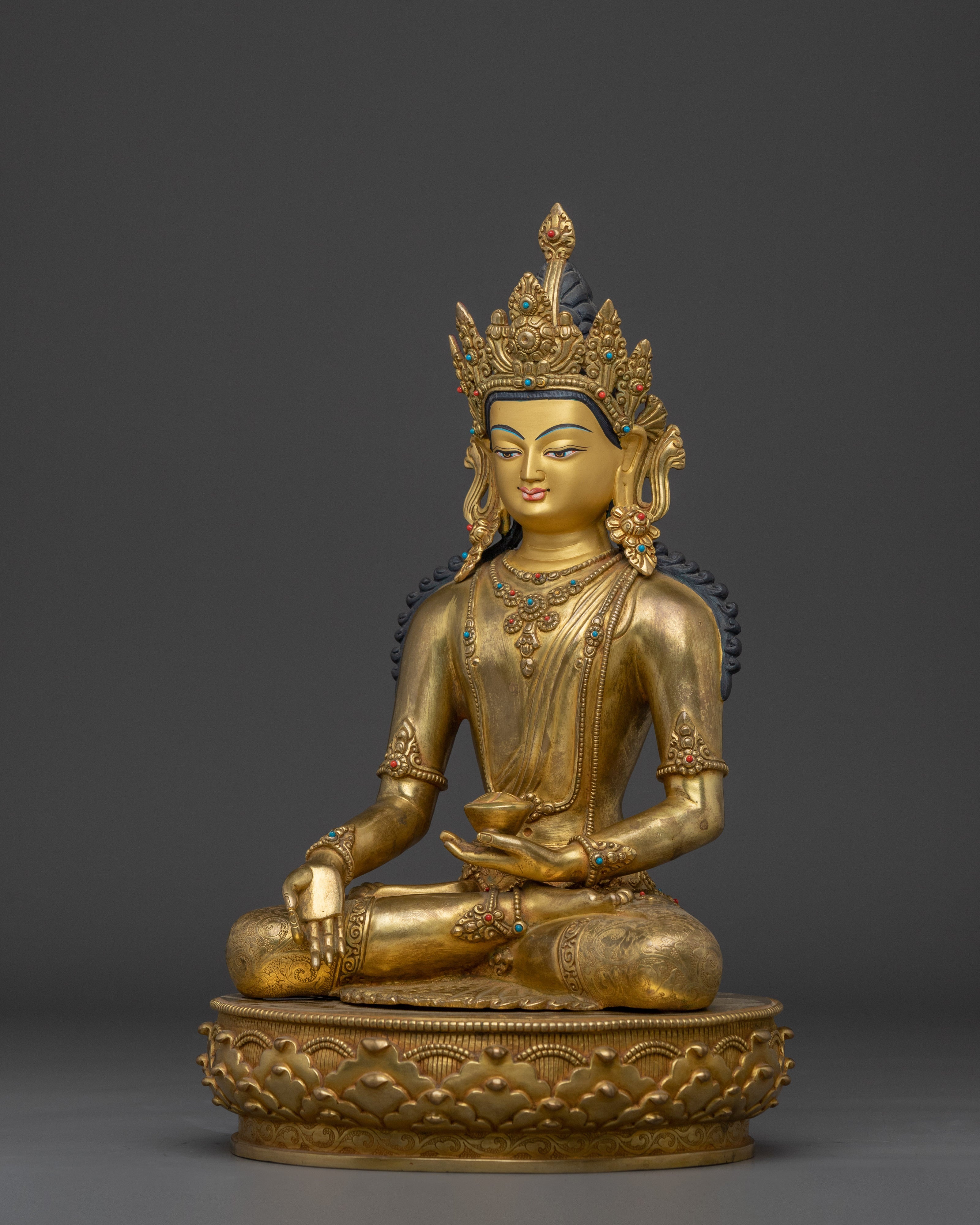 Gold Gilded Ratnasambhara Buddha Statue | Tibetan Buddha of Wealth and Abundance