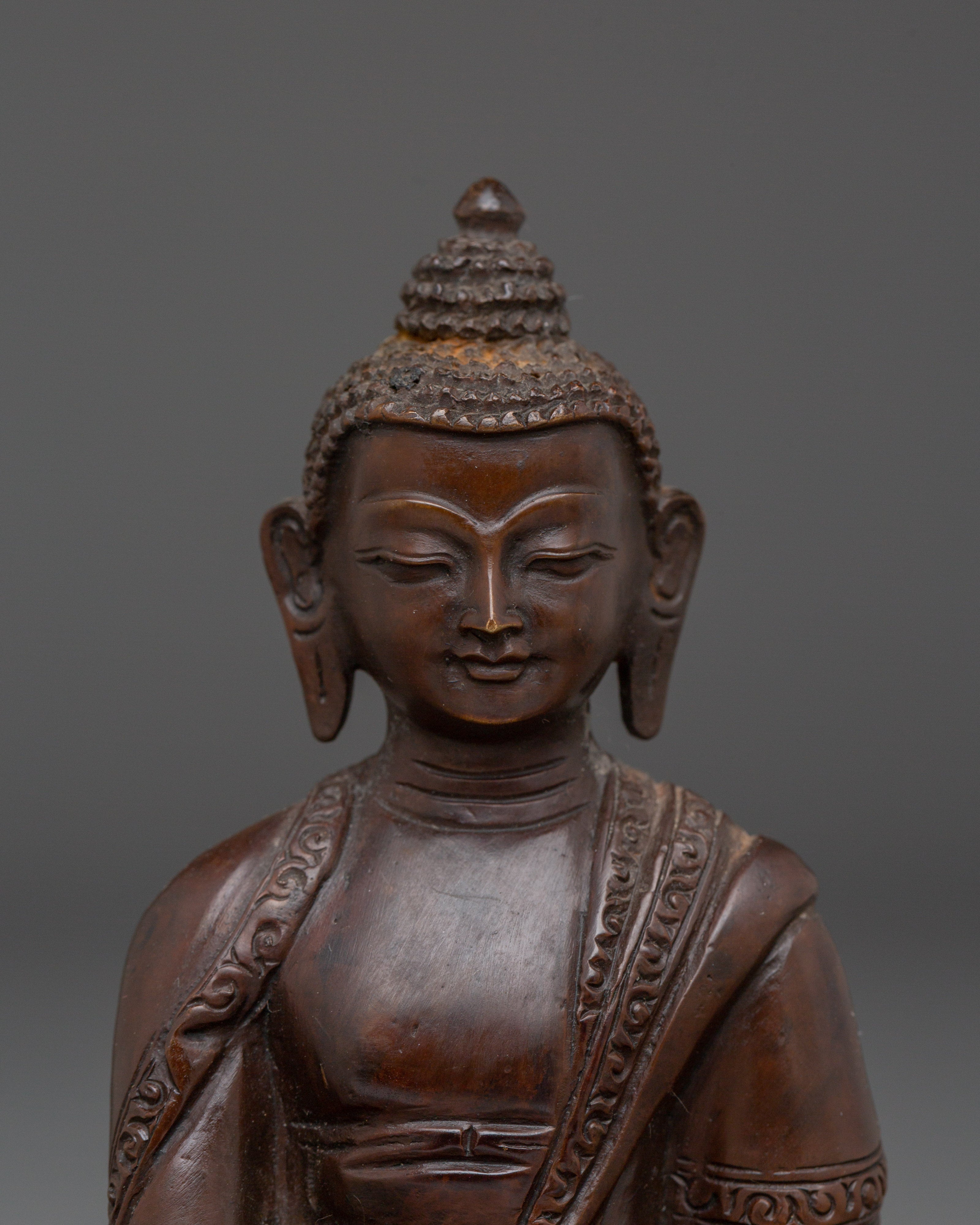 Oxidized Peace Symbol Shakyamuni Buddha Statue | Gautama Buddha Artwork