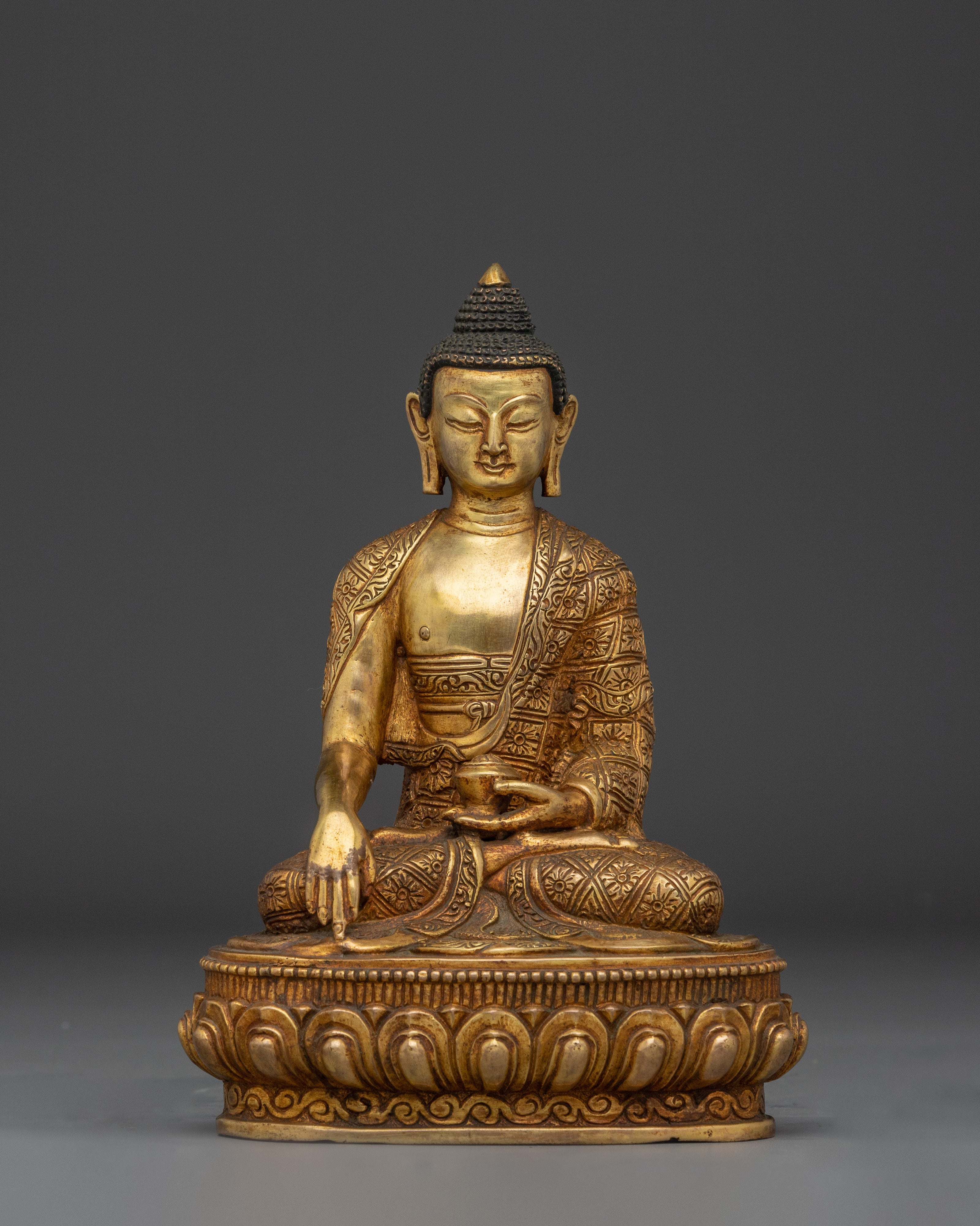 Golden Buddha Trinity Statue Set | Himalayan Handmade Artwork