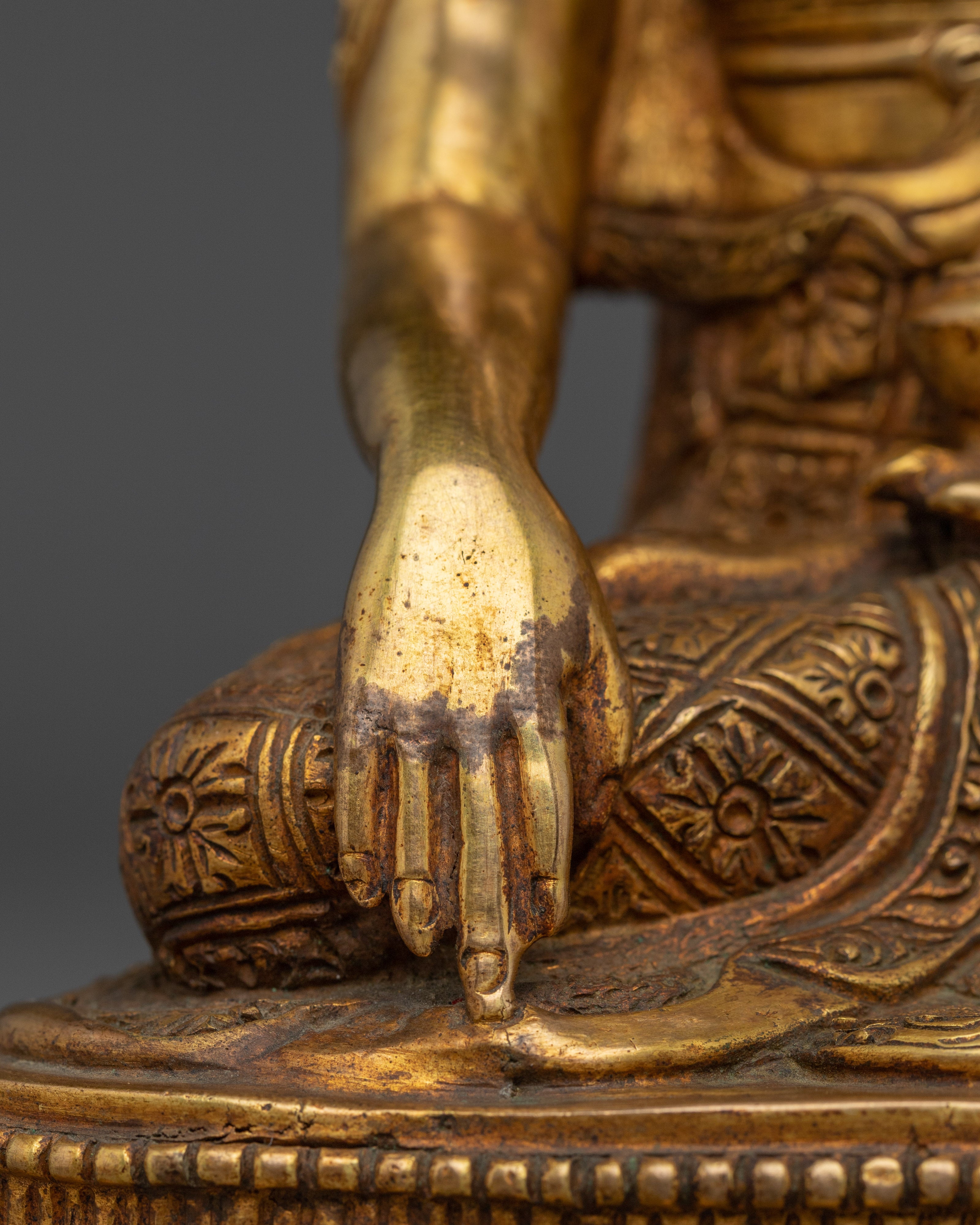 Golden Buddha Trinity Statue Set | Himalayan Handmade Artwork