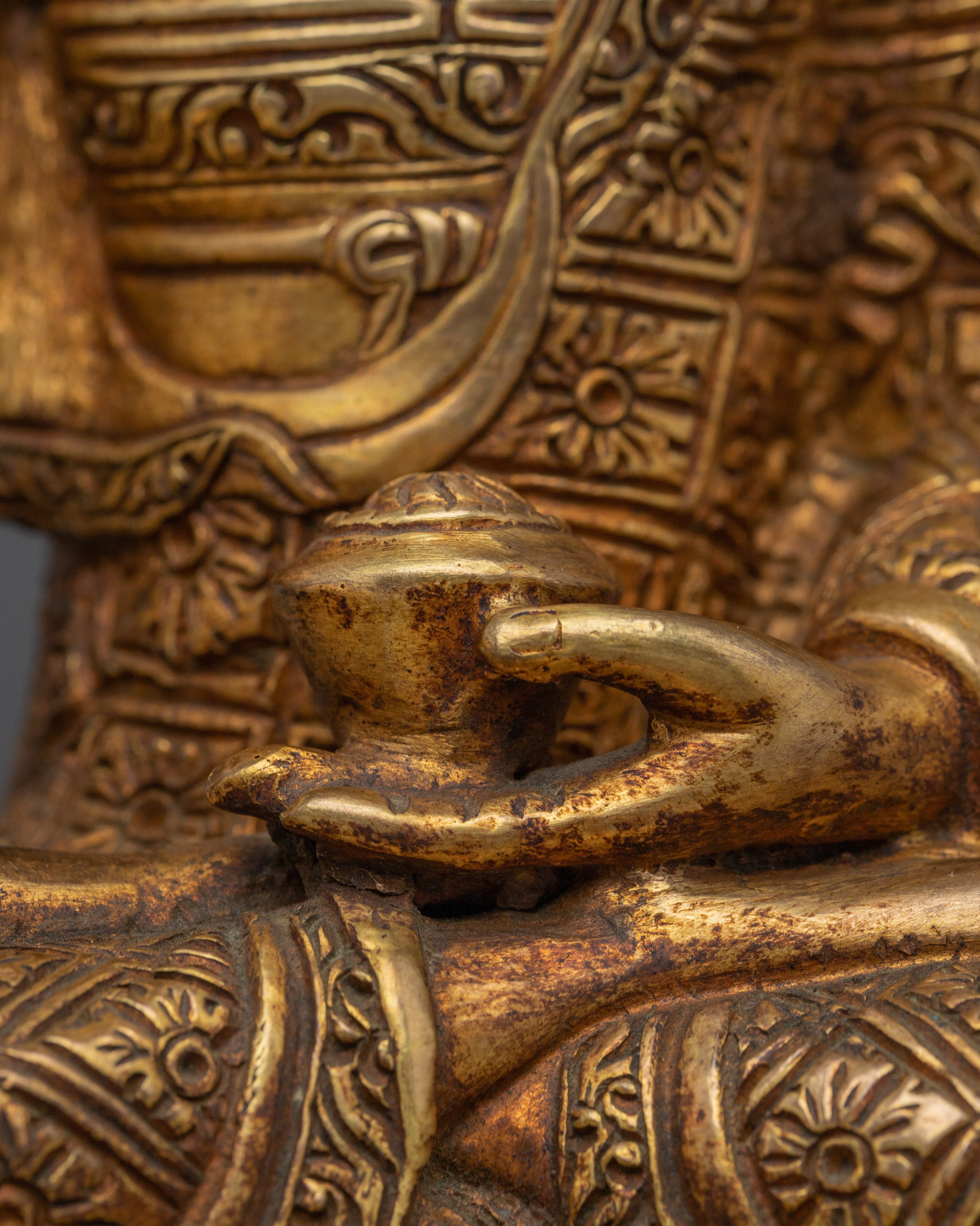 Golden Buddha Trinity Statue Set | Himalayan Handmade Artwork