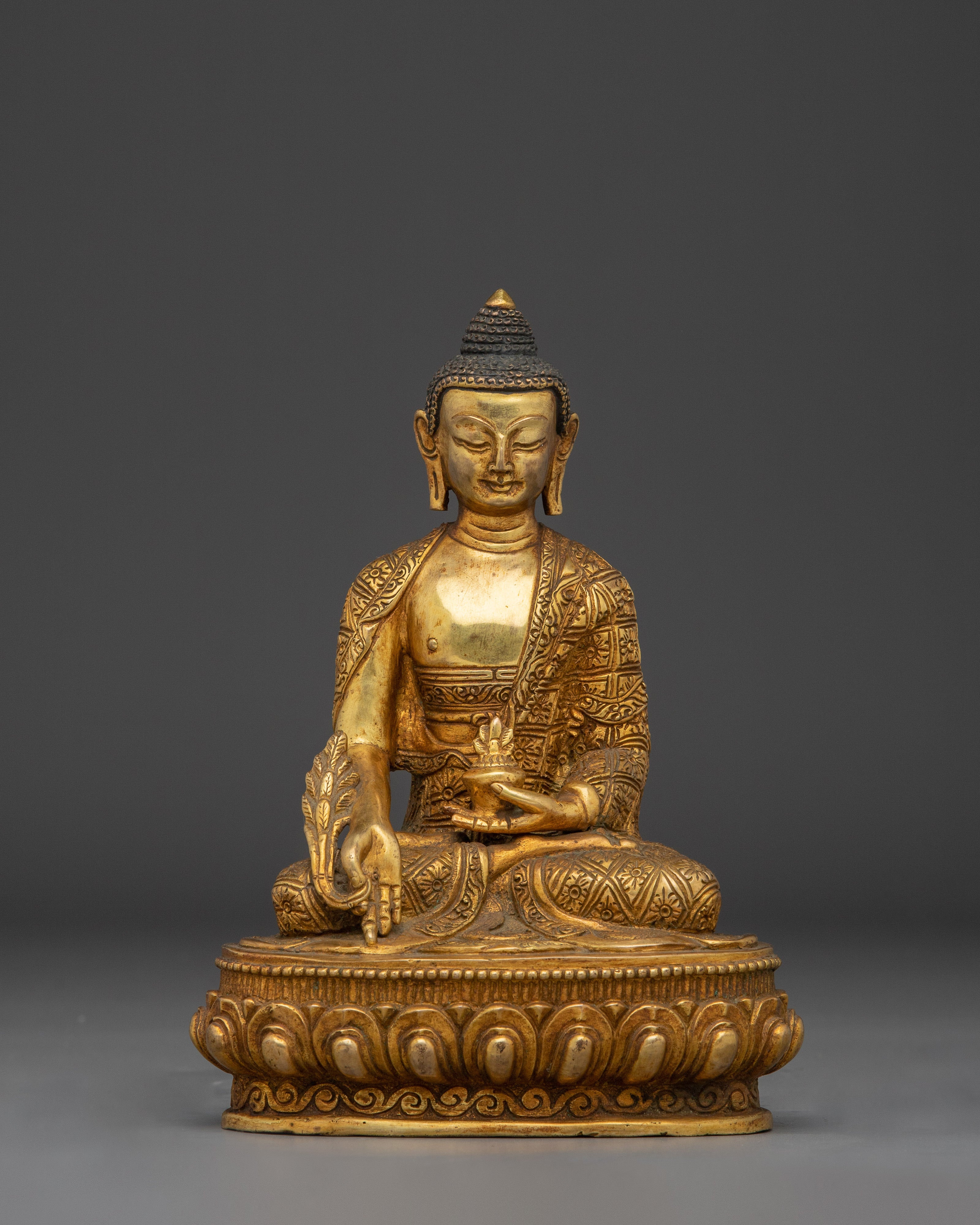Golden Buddha Trinity Statue Set | Himalayan Handmade Artwork