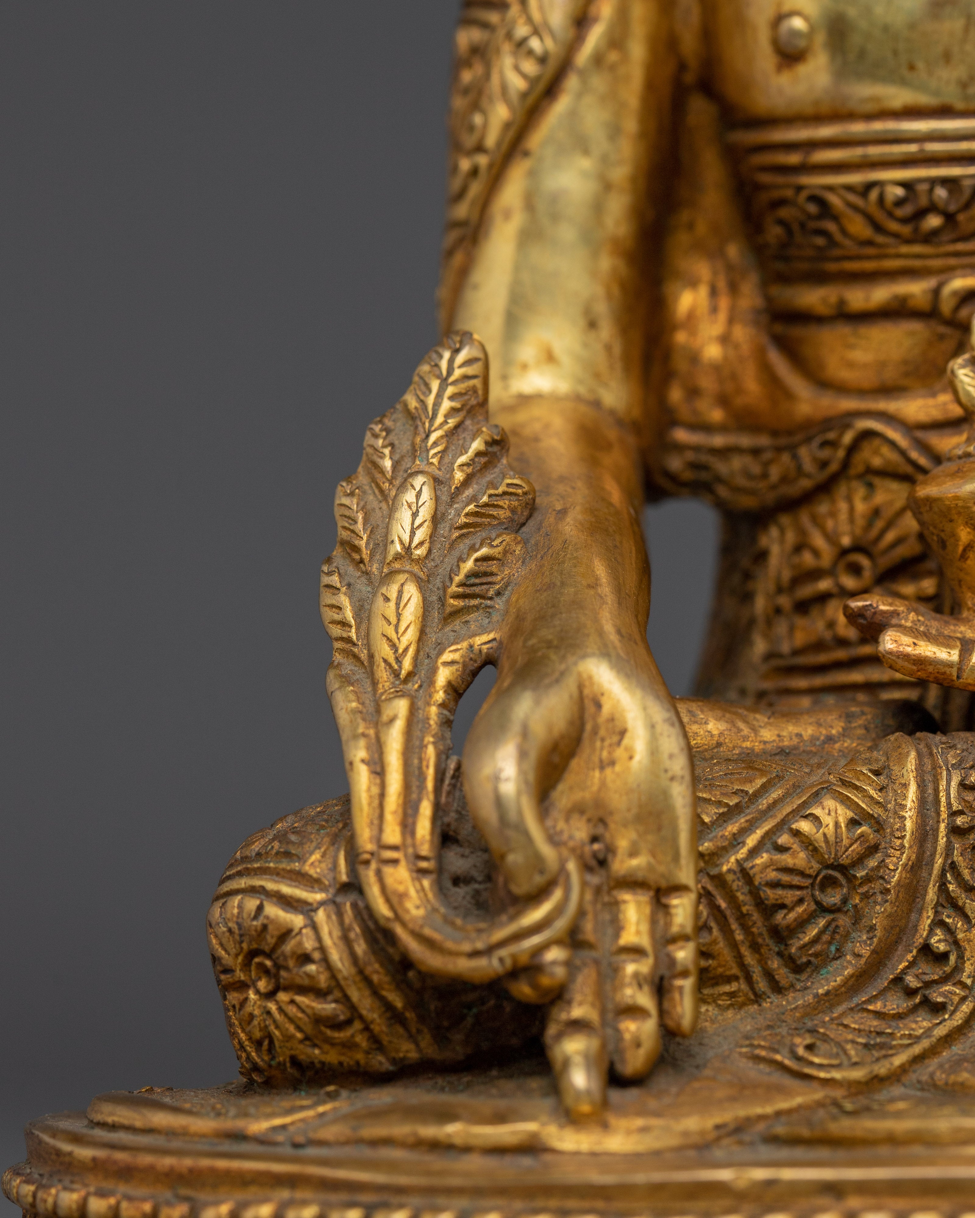 Golden Buddha Trinity Statue Set | Himalayan Handmade Artwork
