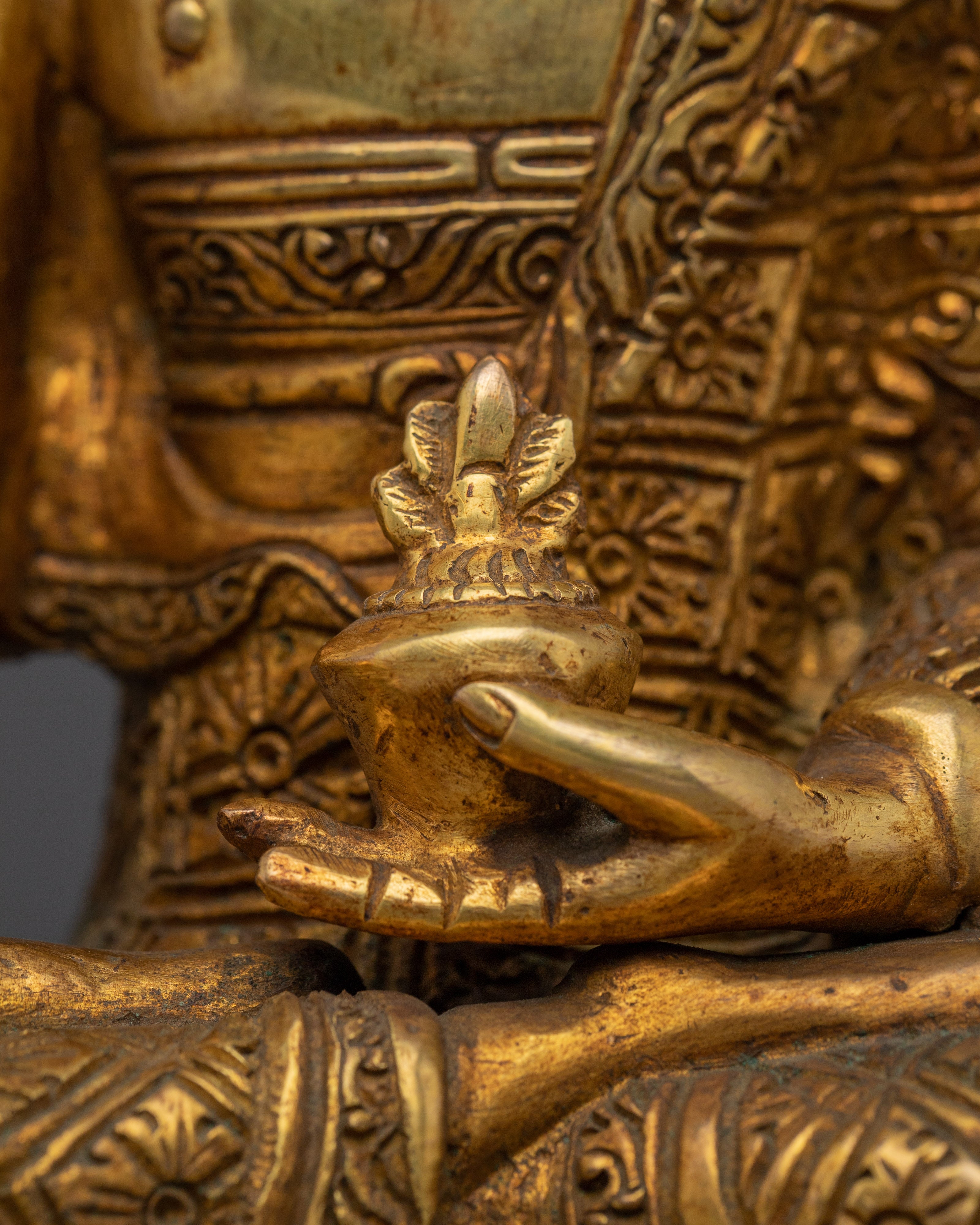 Golden Buddha Trinity Statue Set | Himalayan Handmade Artwork