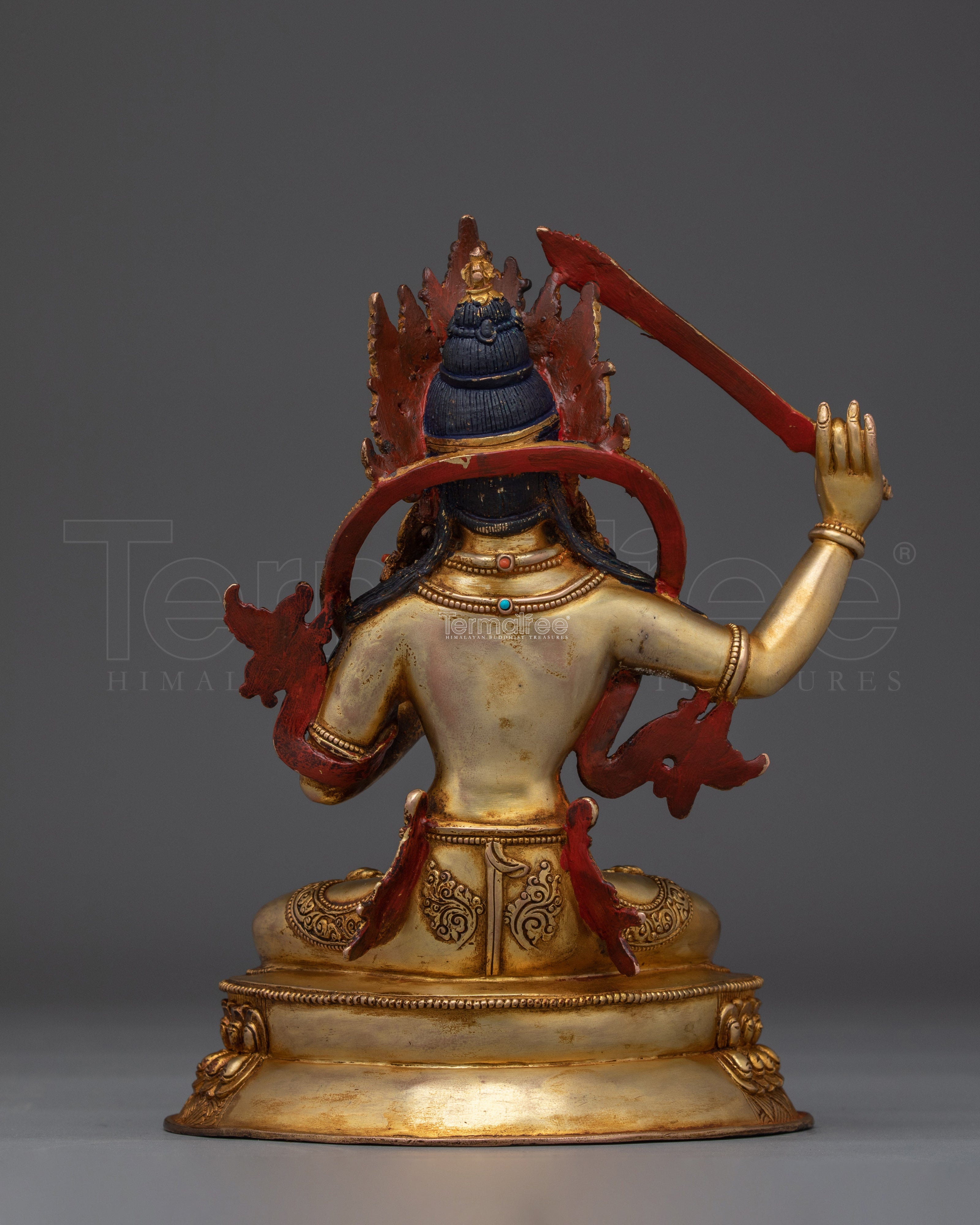 24K gold-gilded Manjushri Sculpture | Copper Deity for Wisdom & Enlightenment