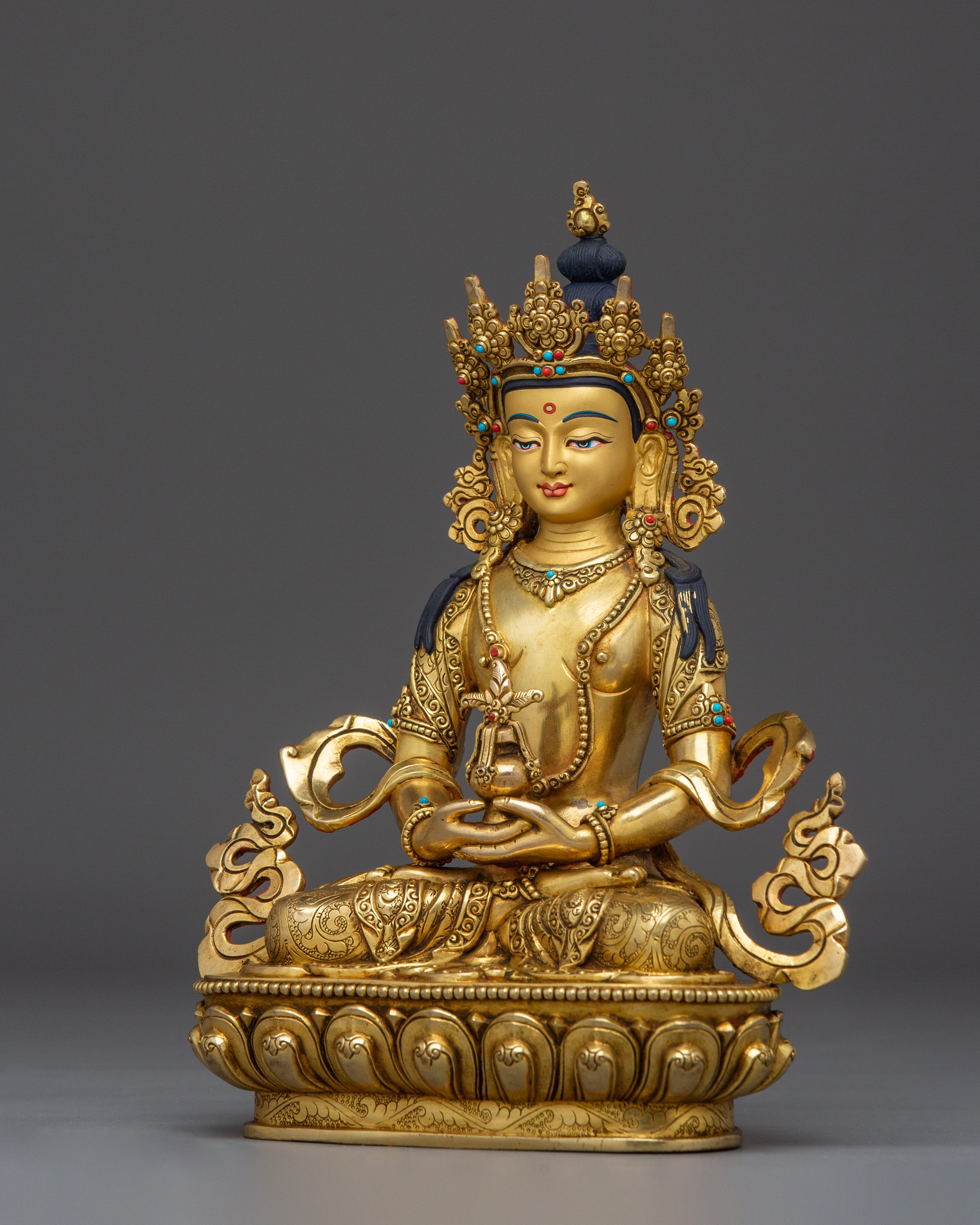 Serene Amitayus Handmade Statue | Golden Himalayan Artwork