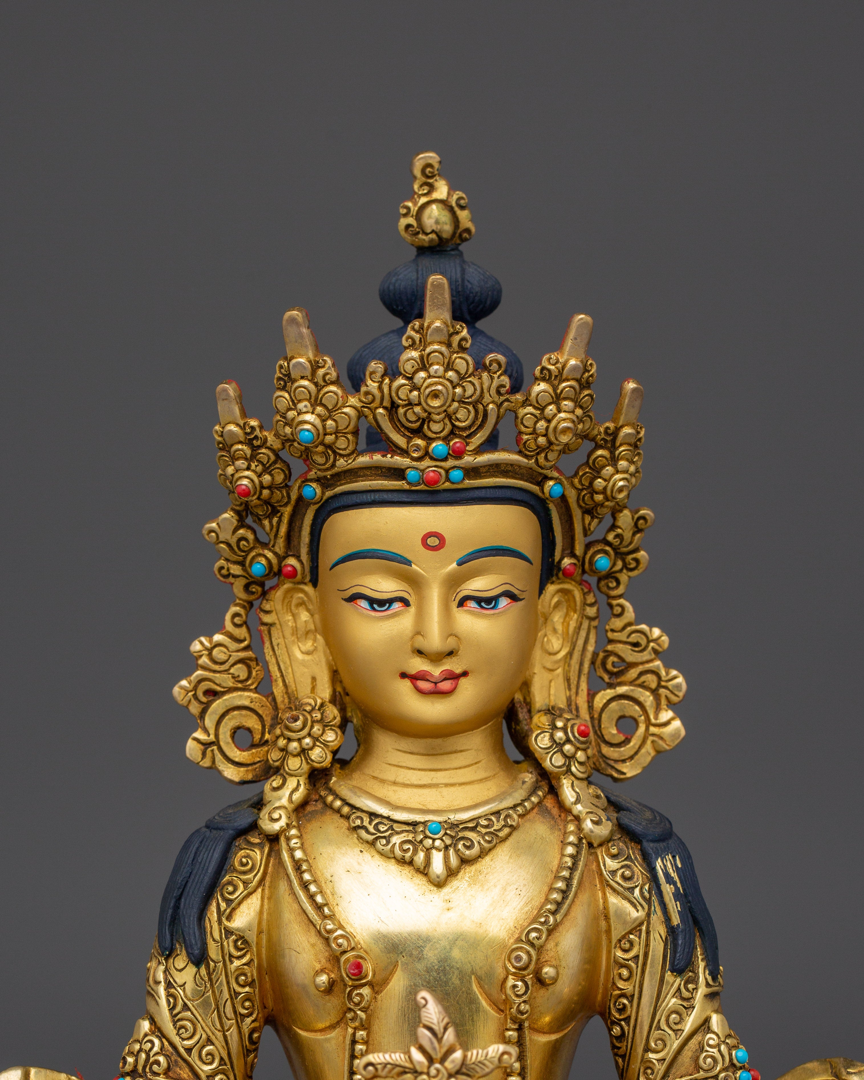 Serene Amitayus Handmade Statue | Golden Himalayan Artwork
