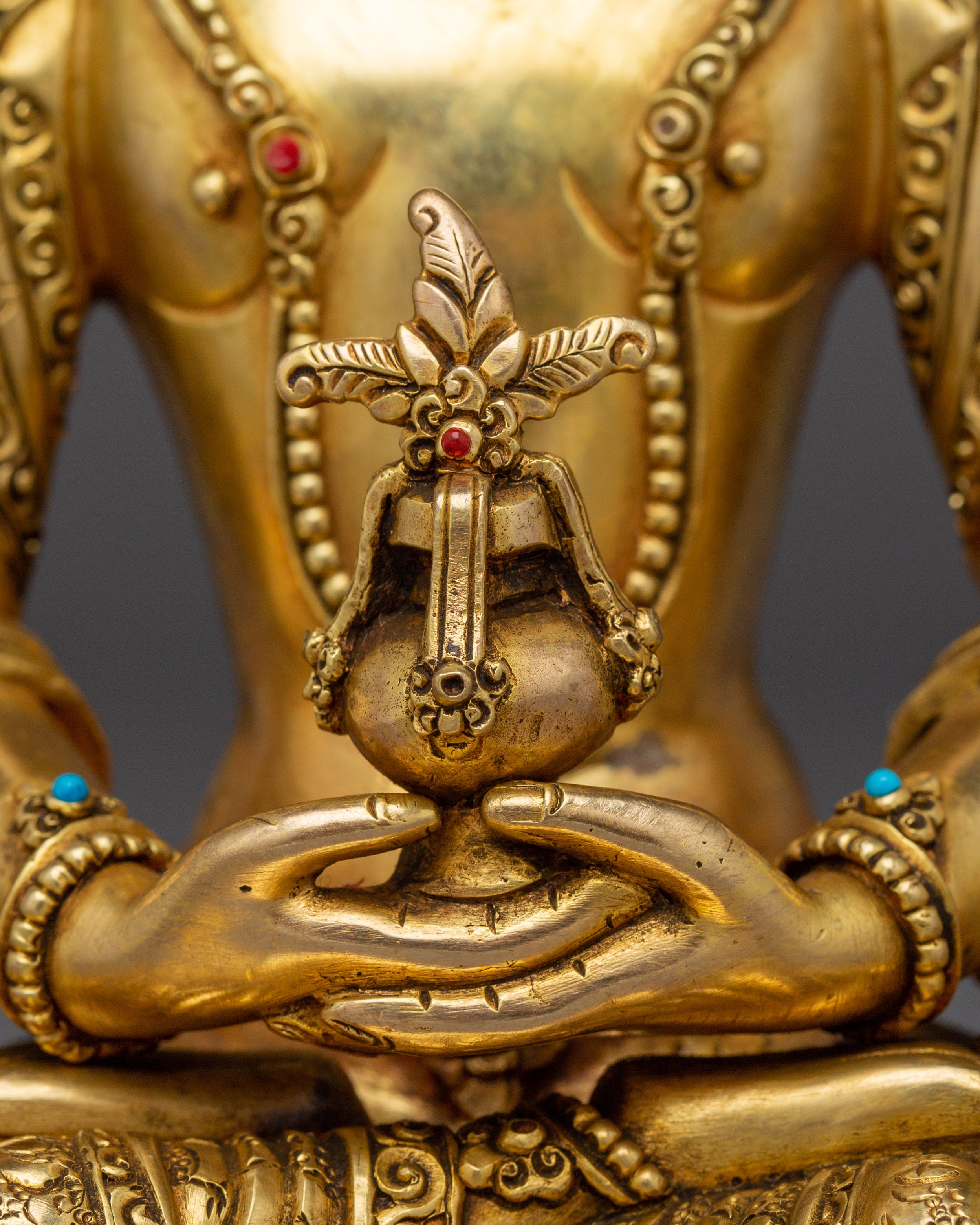 Serene Amitayus Handmade Statue | Golden Himalayan Artwork