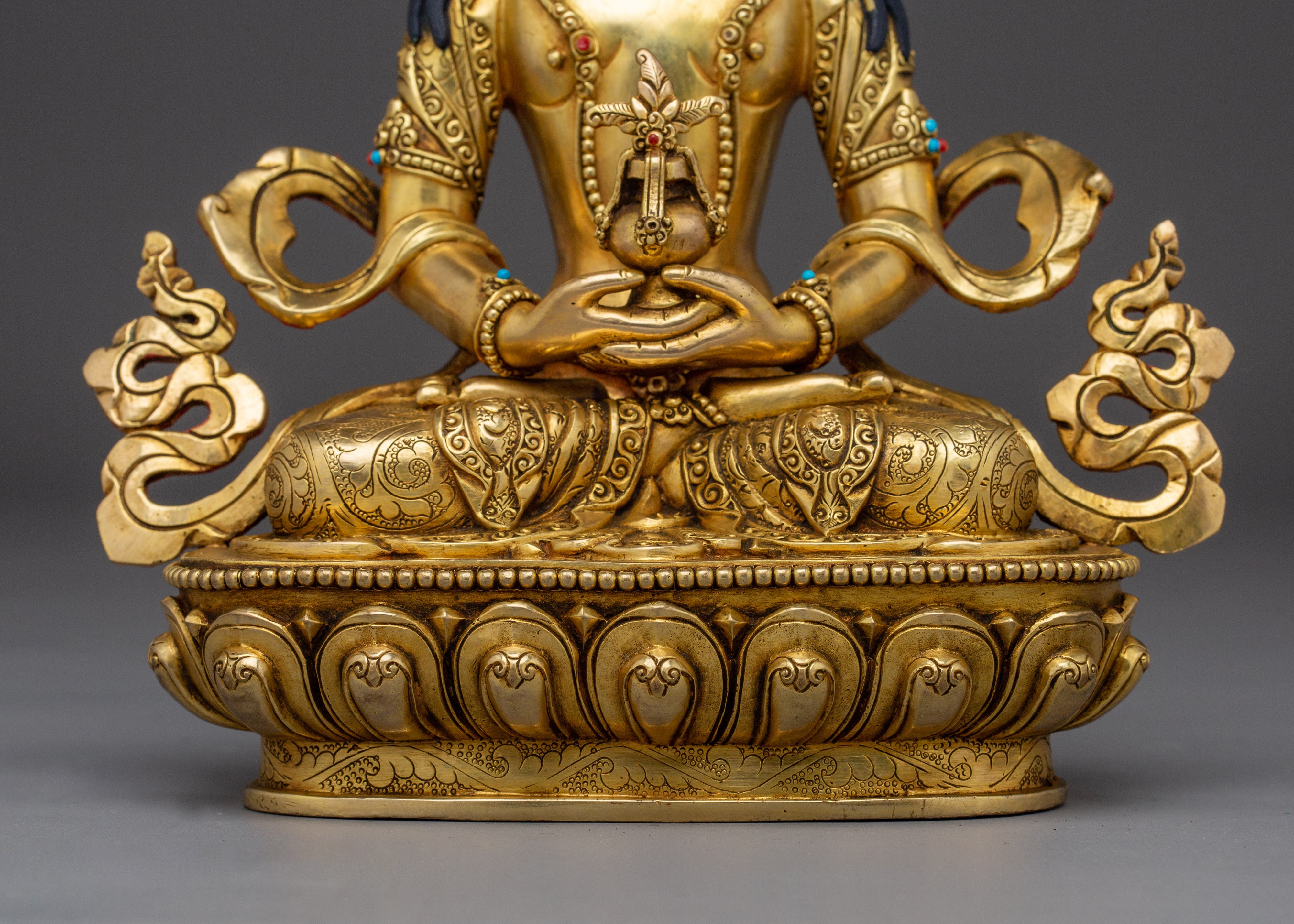 Serene Amitayus Handmade Statue | Golden Himalayan Artwork