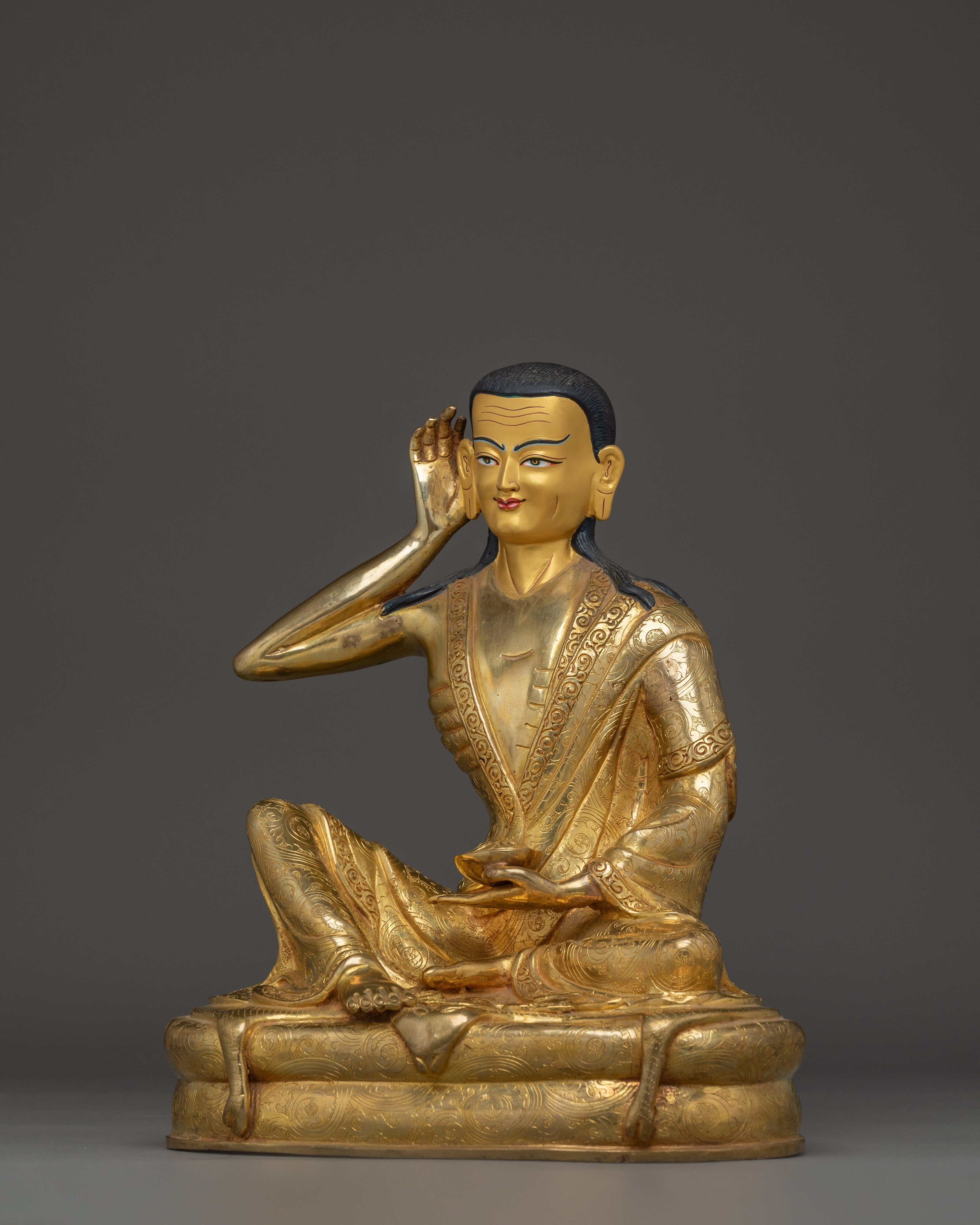 24K Gold Gilded Milarepa Statue | Copper Buddhist Master Figure