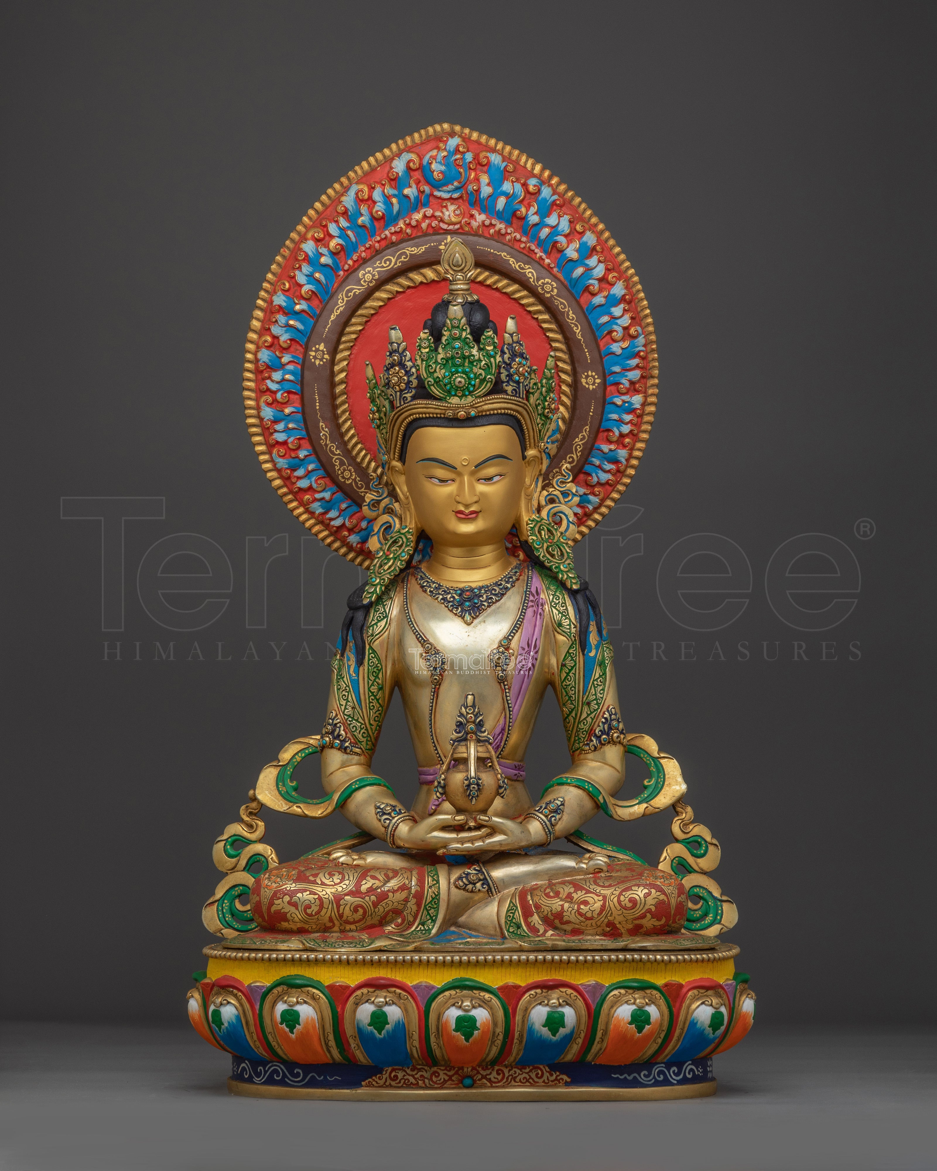 Amitayus Statue Buddha of Infinite Life and Wisdom | Copper Sculpture with Gold Detailing