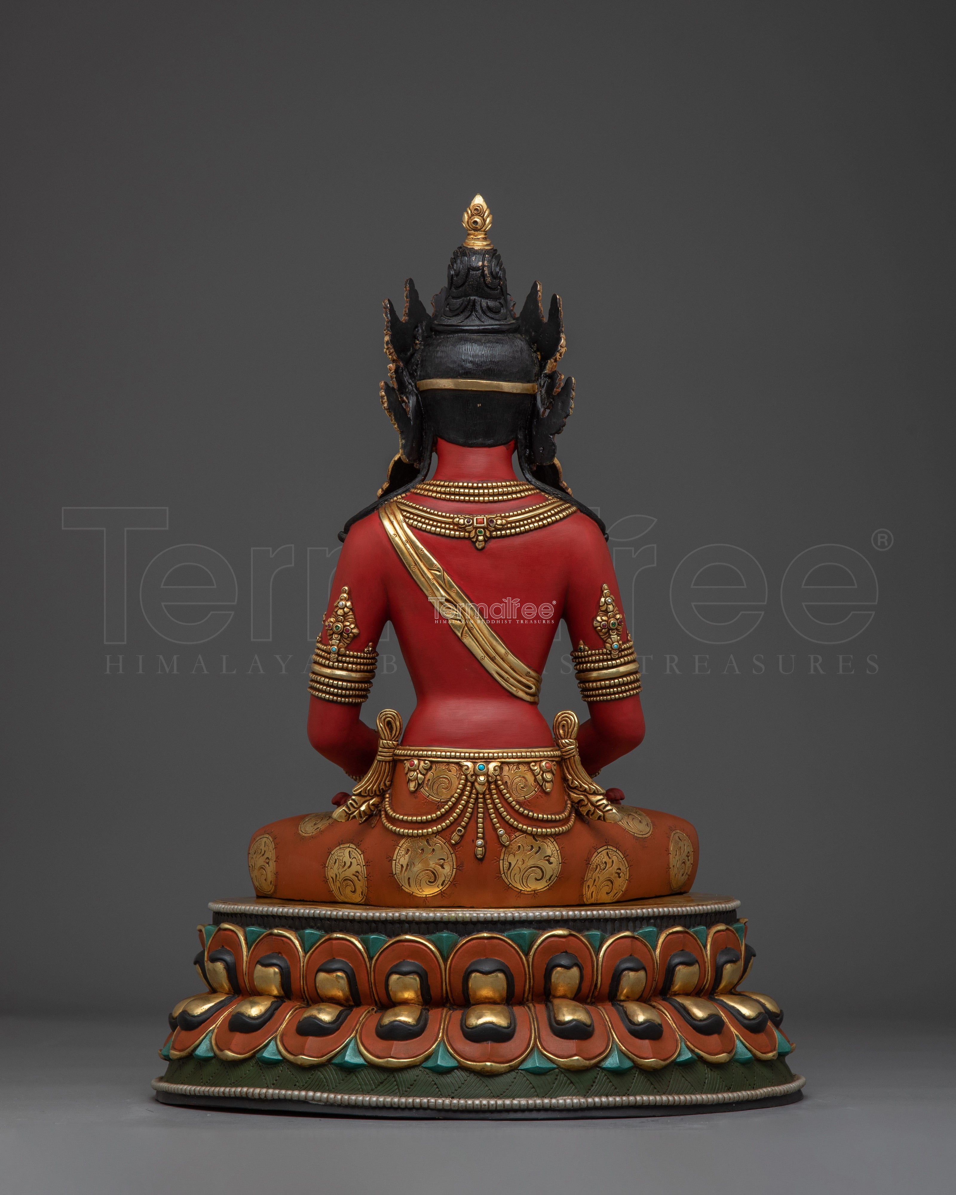 Red Amitayus Copper Statue | Elegant Sculpture for Altar, Meditation, and Healing