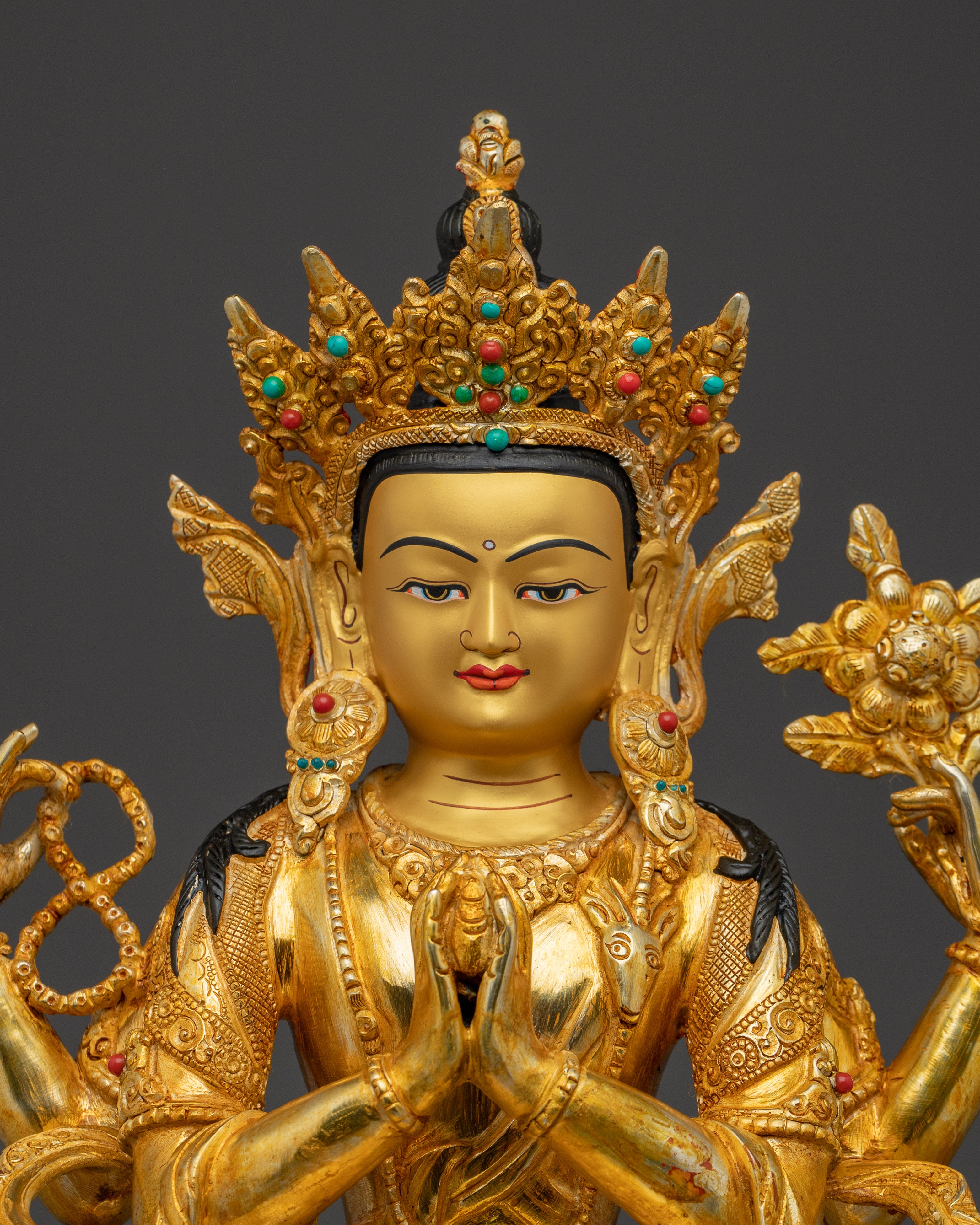 Golden Four Armed Chenrezig Statue | Spiritual Enlightenment