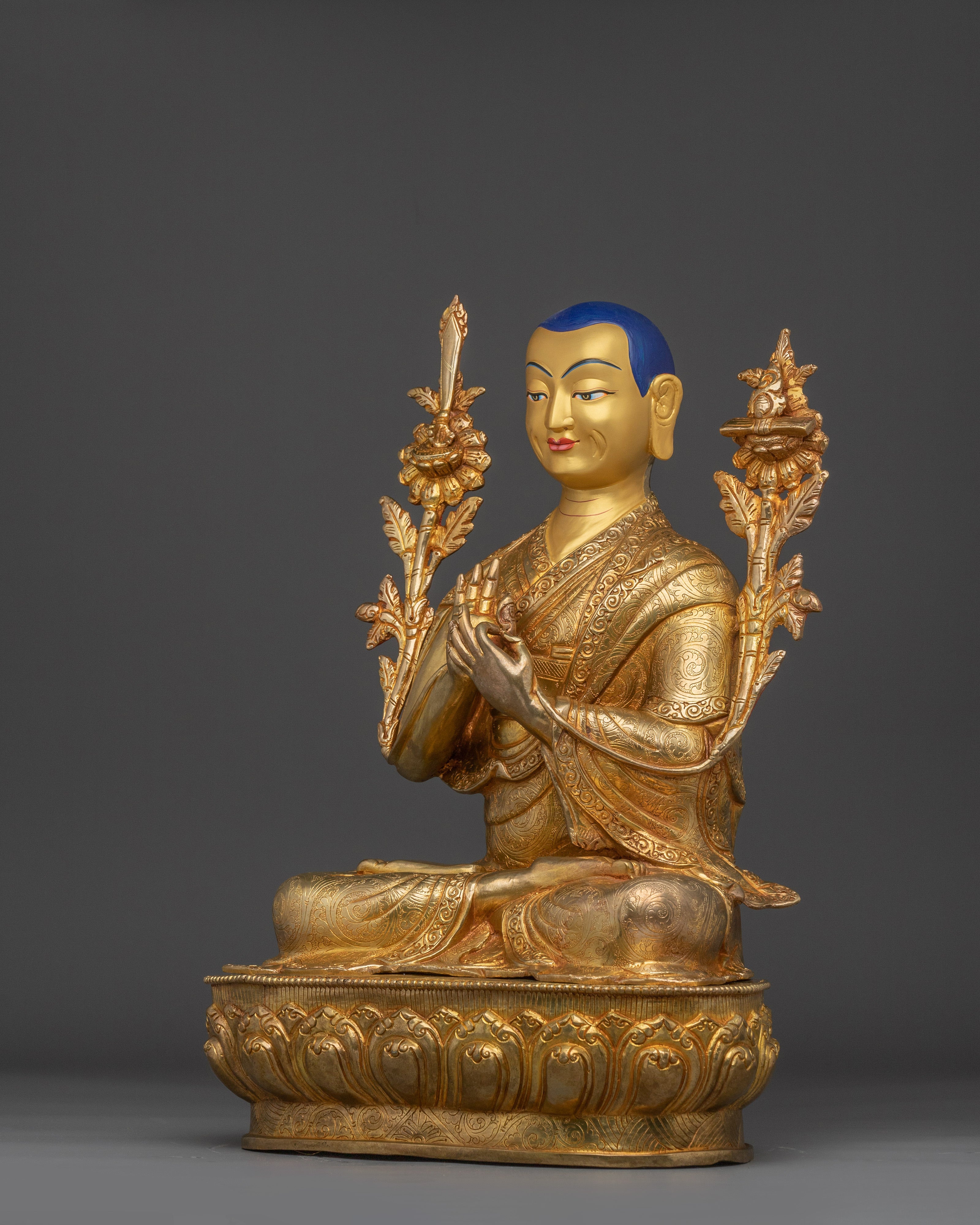 24k Gold Gilded Tsongkhapa Set | Tibetan Religious Guru Lobsang Drakpa
