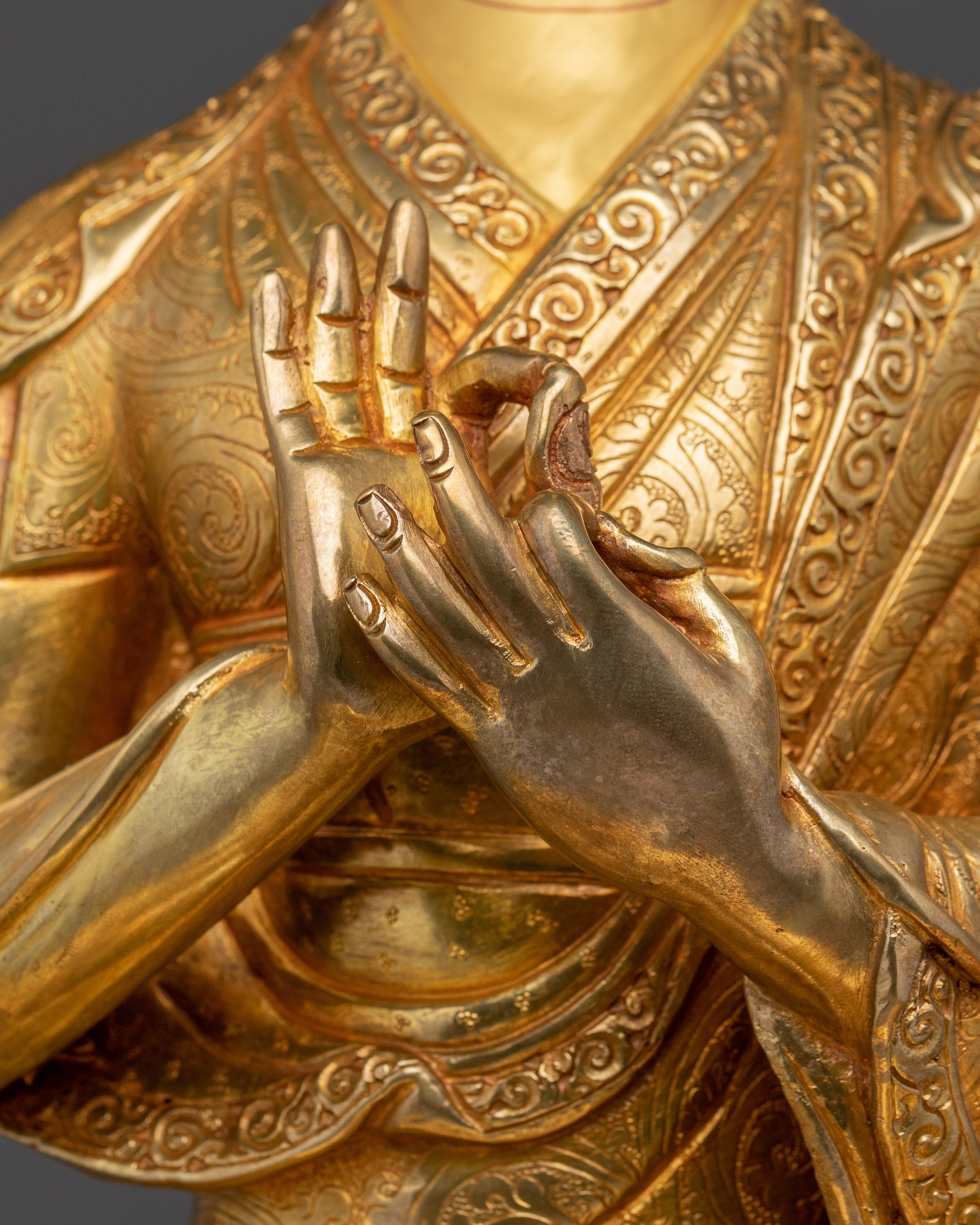 24k Gold Gilded Tsongkhapa Set | Tibetan Religious Guru Lobsang Drakpa
