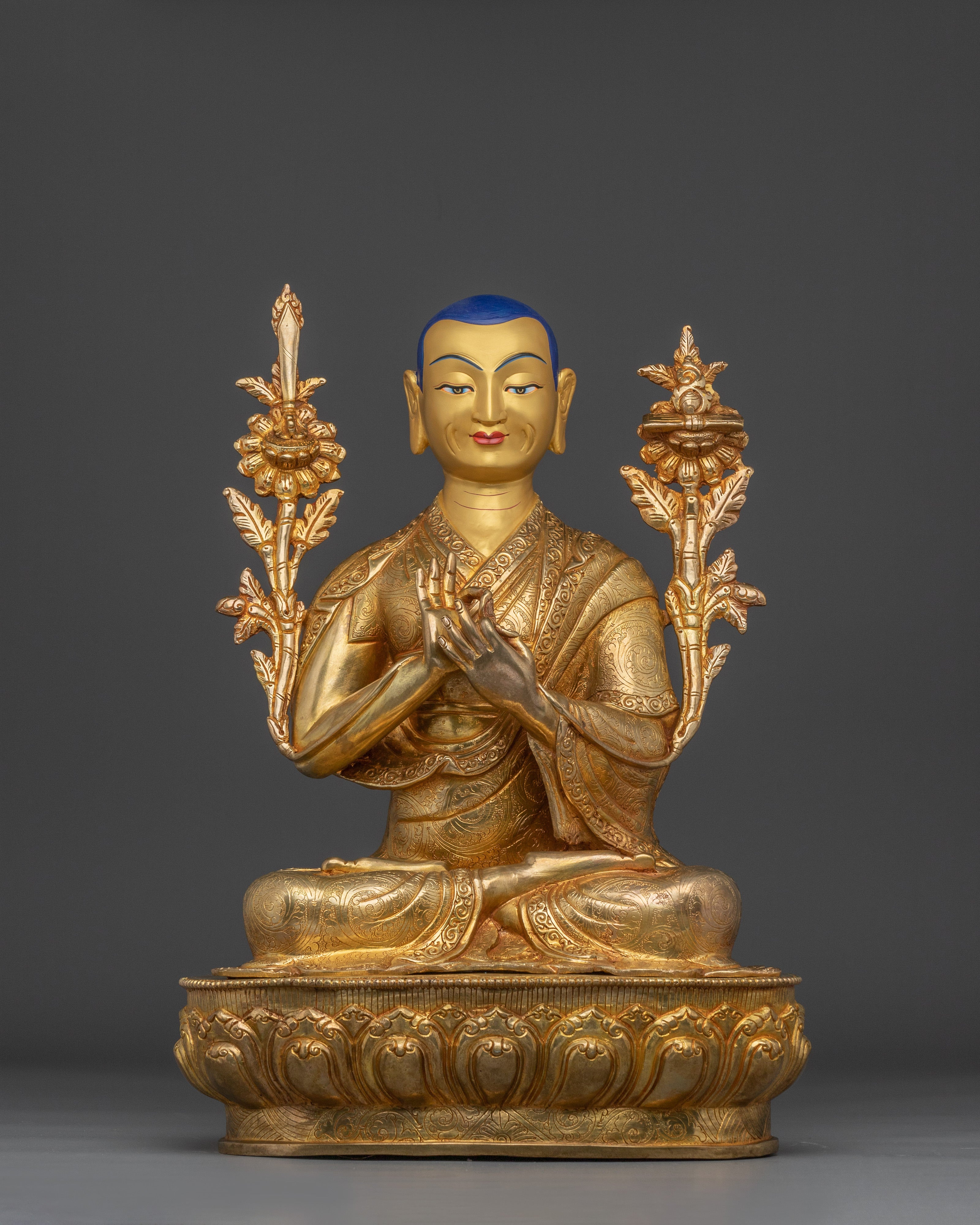 24k Gold Gilded Tsongkhapa Set | Tibetan Religious Guru Lobsang Drakpa