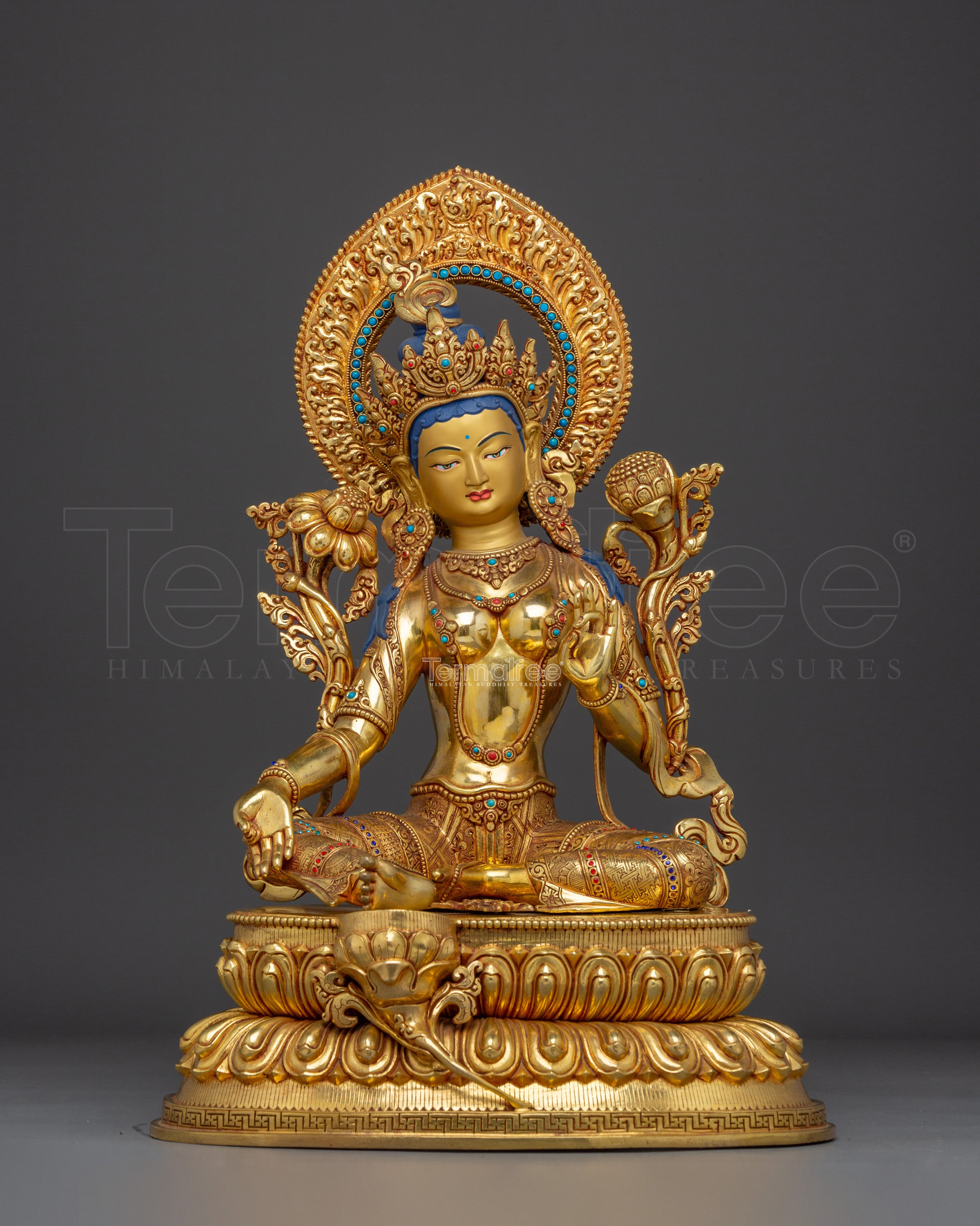 Radiant Shyama Tara Golden Statue | Green Tara - Mother of All Buddhas